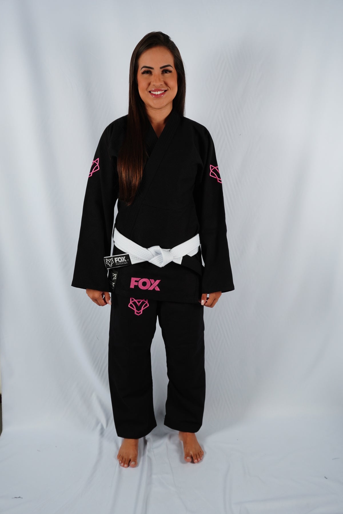 Kimono Trançado Jiu-jitsu Feminino Fox - Preto com rosa