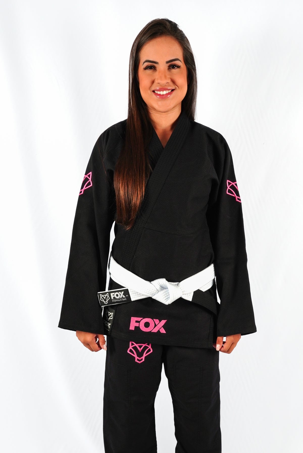 Kimono Trançado Jiu-jitsu Feminino Fox - Preto com rosa