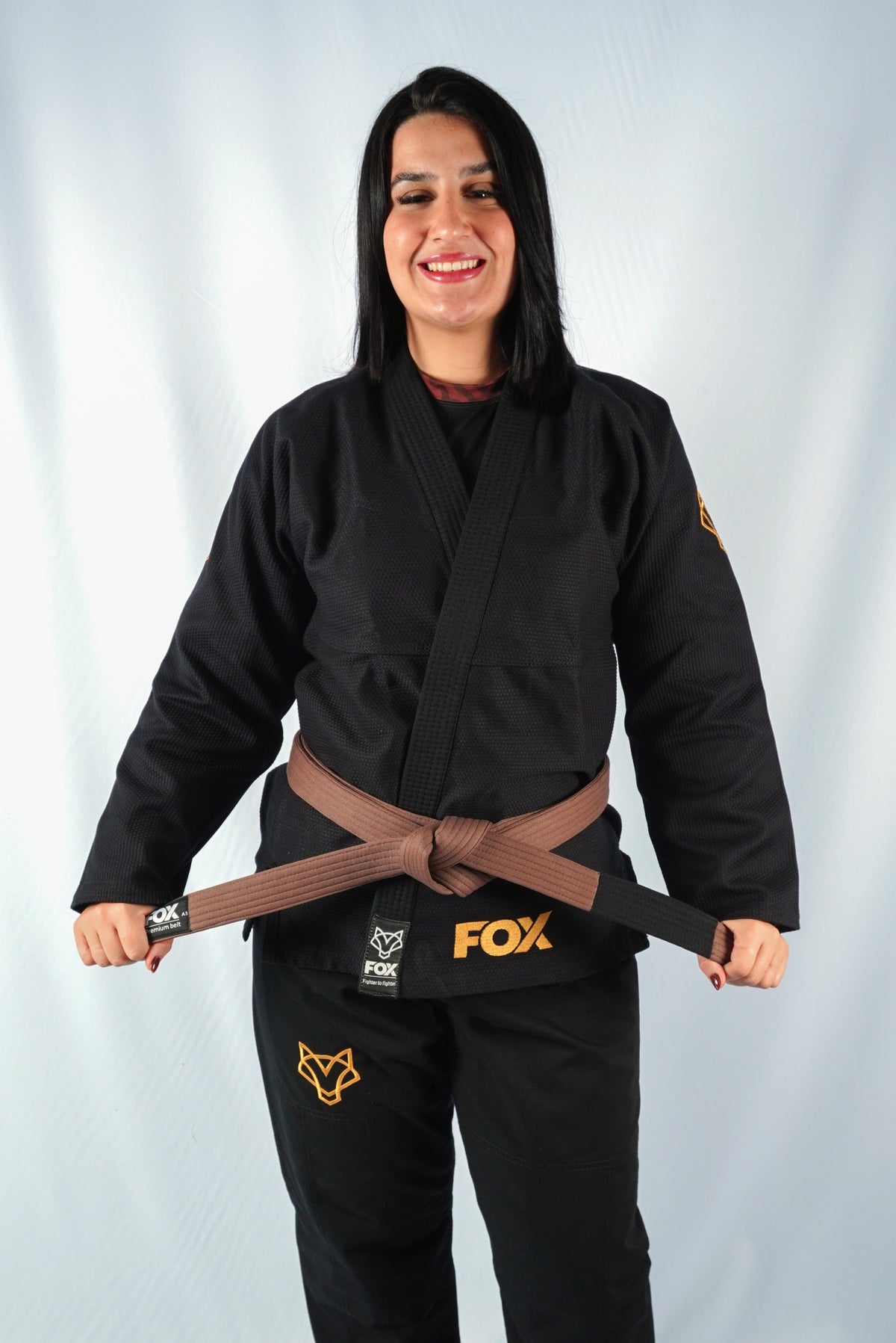 Kimono Trançado Jiu-jitsu Feminino Fox - Preto com dourado