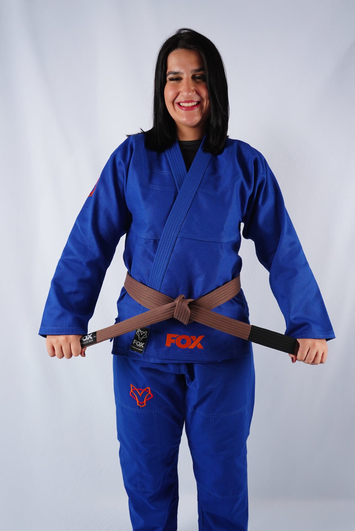 Kimono Trançado Jiu-jitsu Feminino Fox - Azul com laranja
