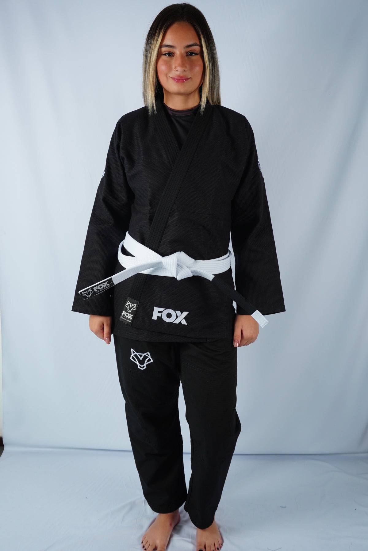 Kimono Trançado Jiu-jitsu Feminino Fox - Preto com branco