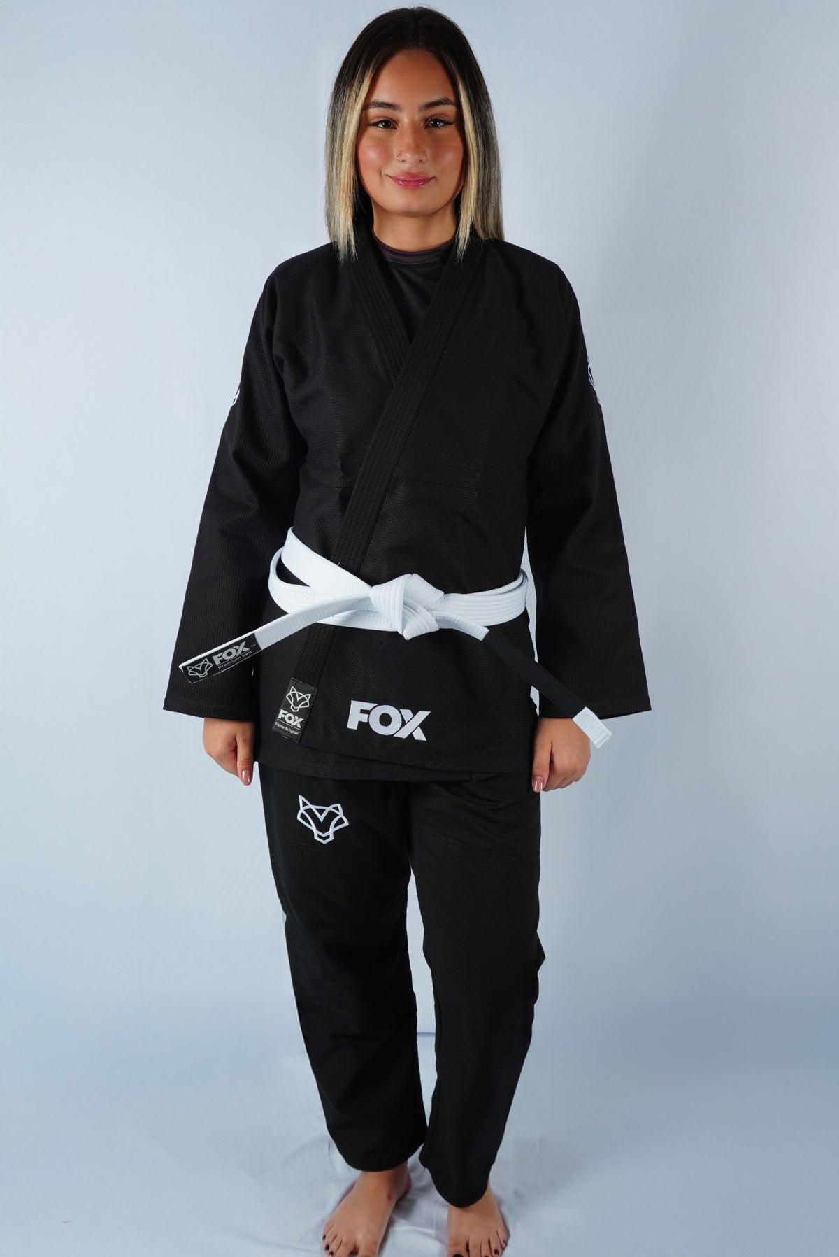 Kimono Trançado Jiu-jitsu Feminino Fox - Preto com branco