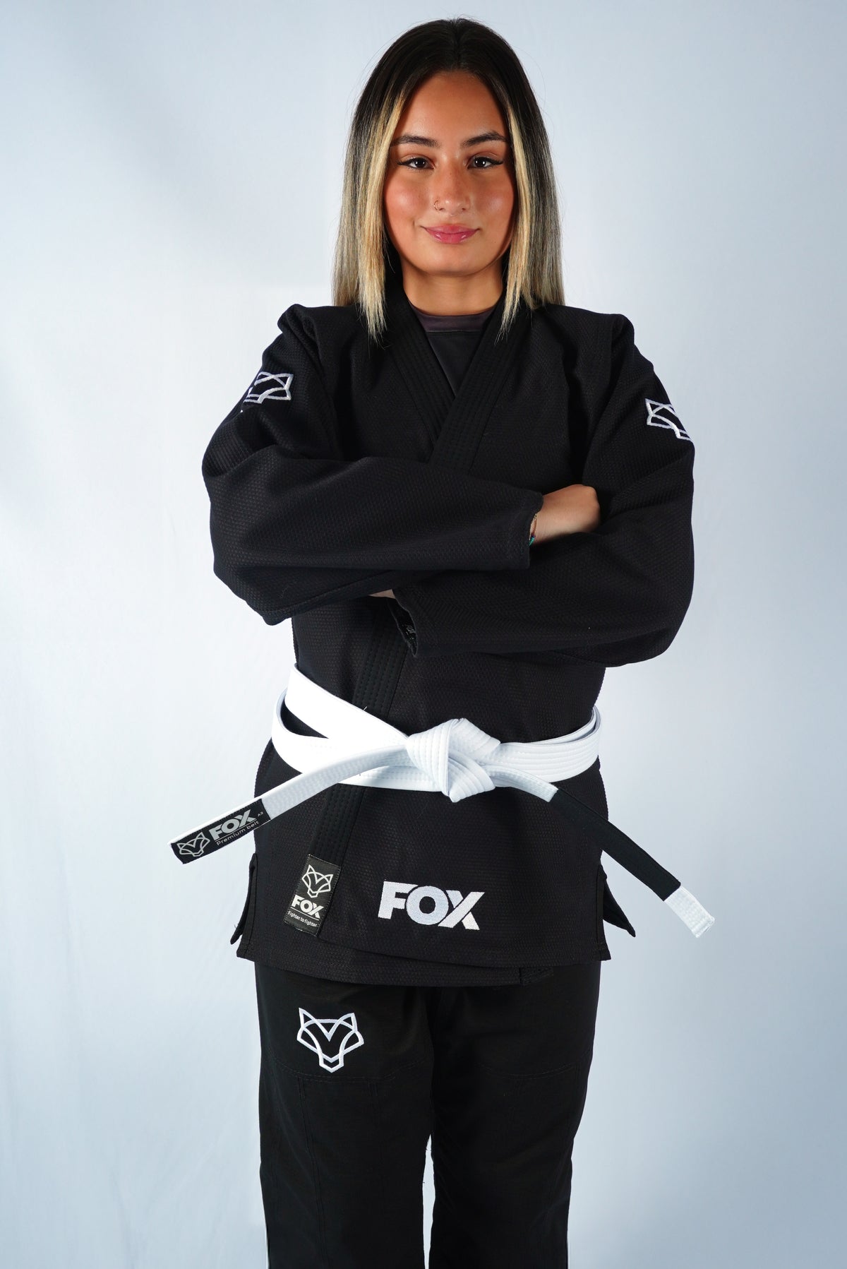 Kimono Trançado Jiu-jitsu Feminino Fox - Preto com branco
