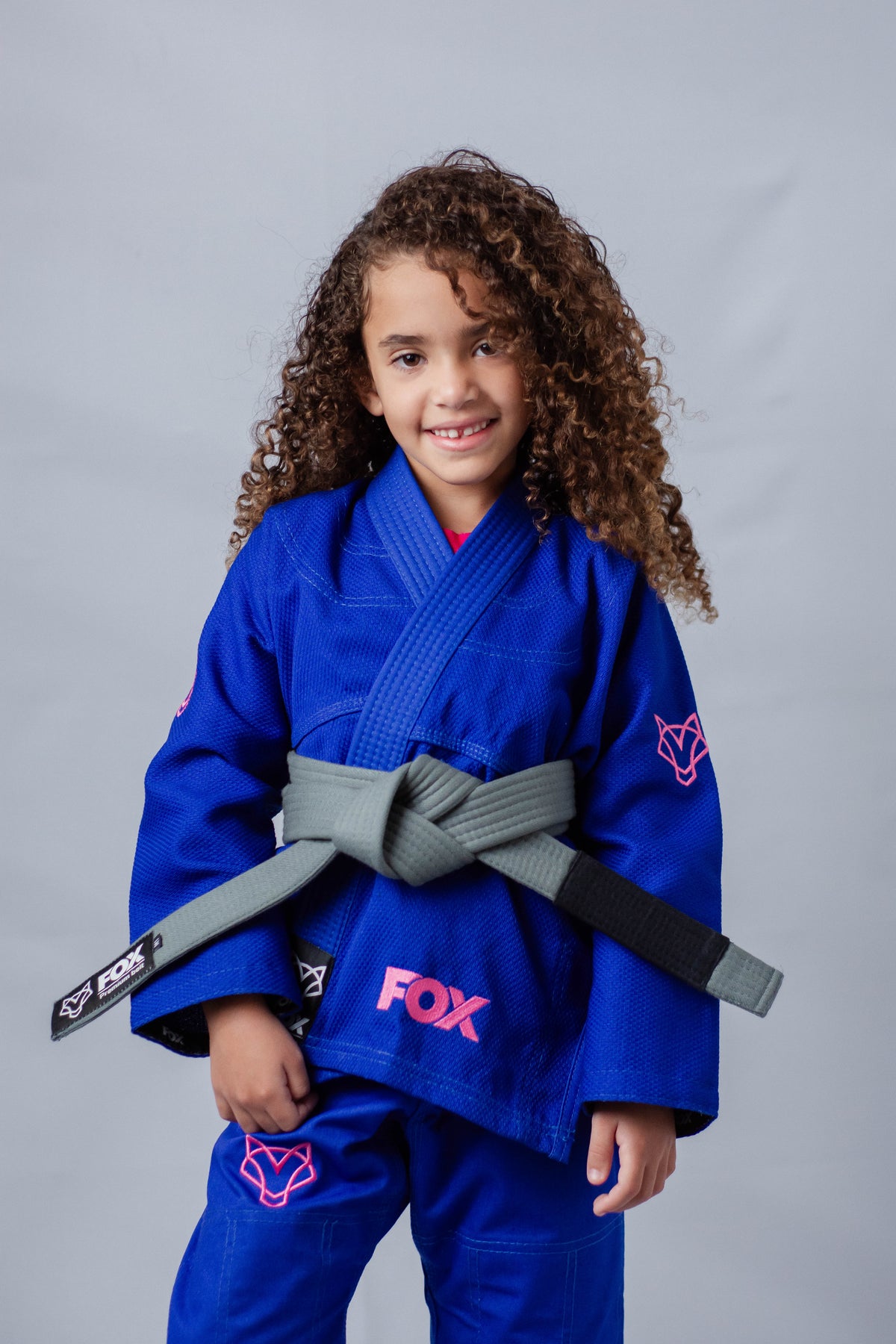 Kimono Feminino Kids Fox™ - Azul com logo Rosa