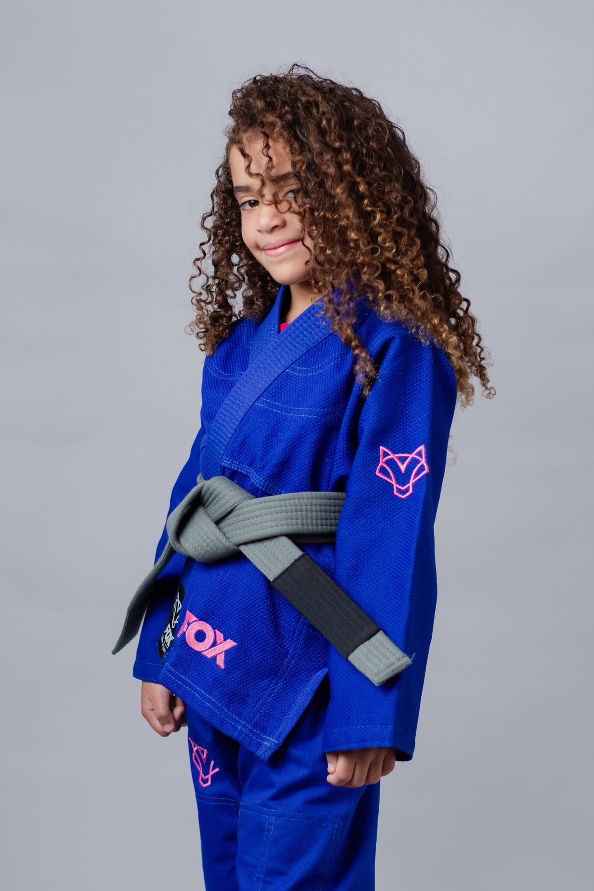 Kimono Feminino Kids Fox™ - Azul com logo Rosa