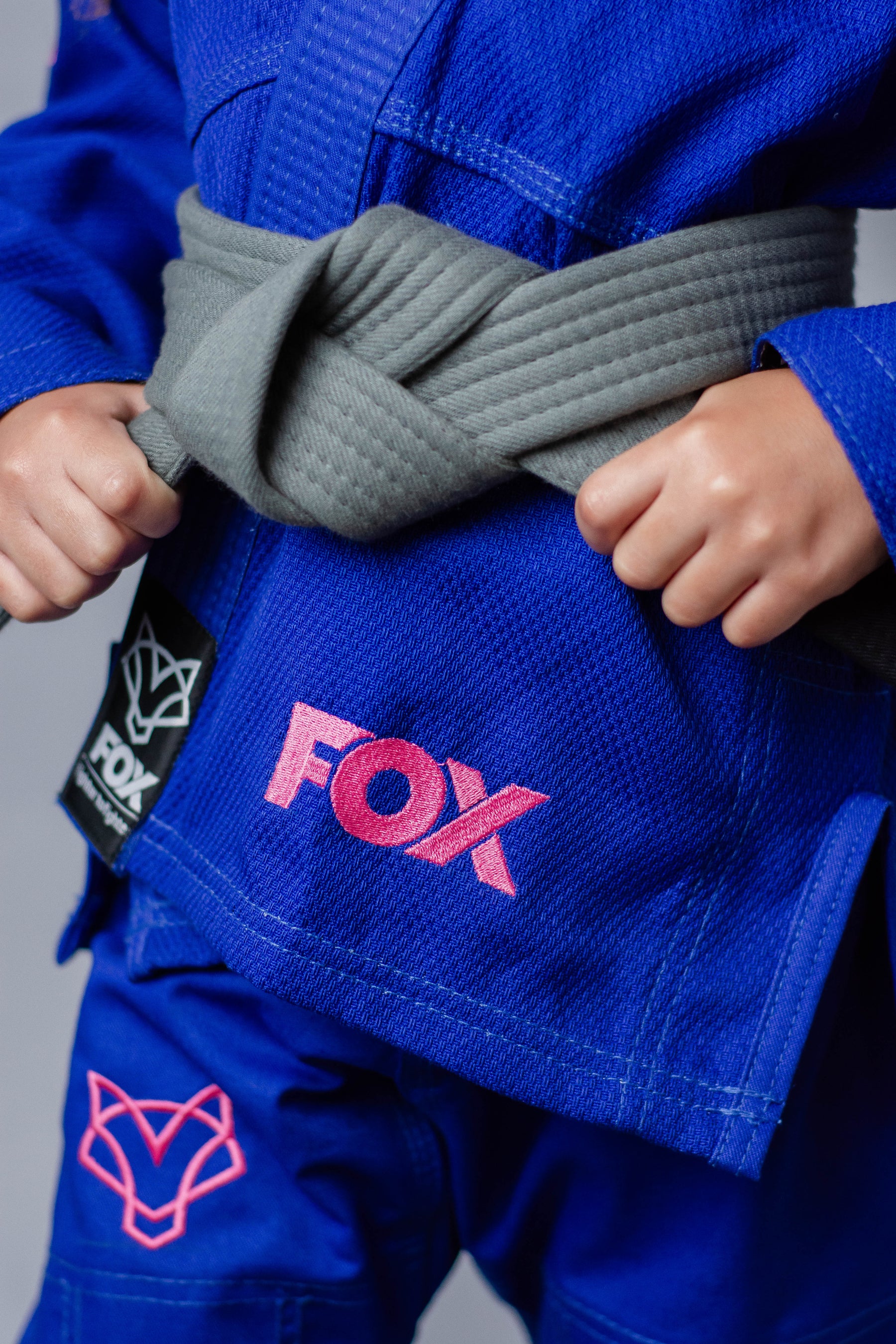 Kimono Feminino Kids Fox™ - Azul com logo Rosa