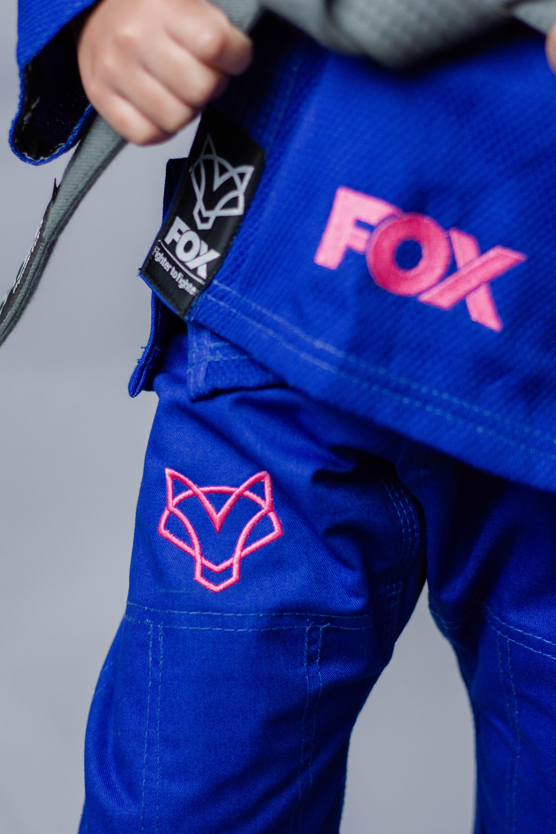Kimono Feminino Kids Fox™ - Azul com logo Rosa