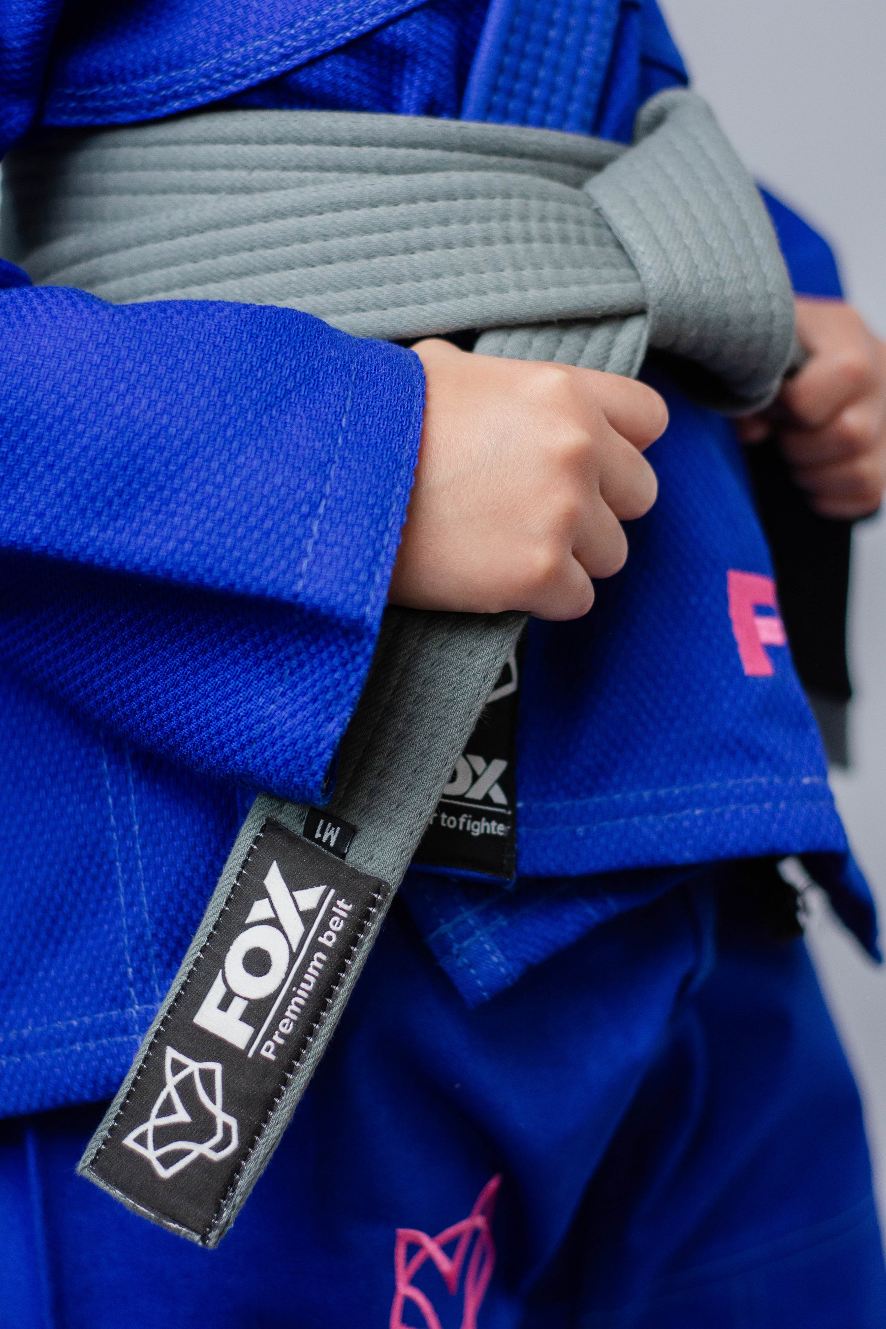 Kimono Feminino Kids Fox™ - Azul com logo Rosa