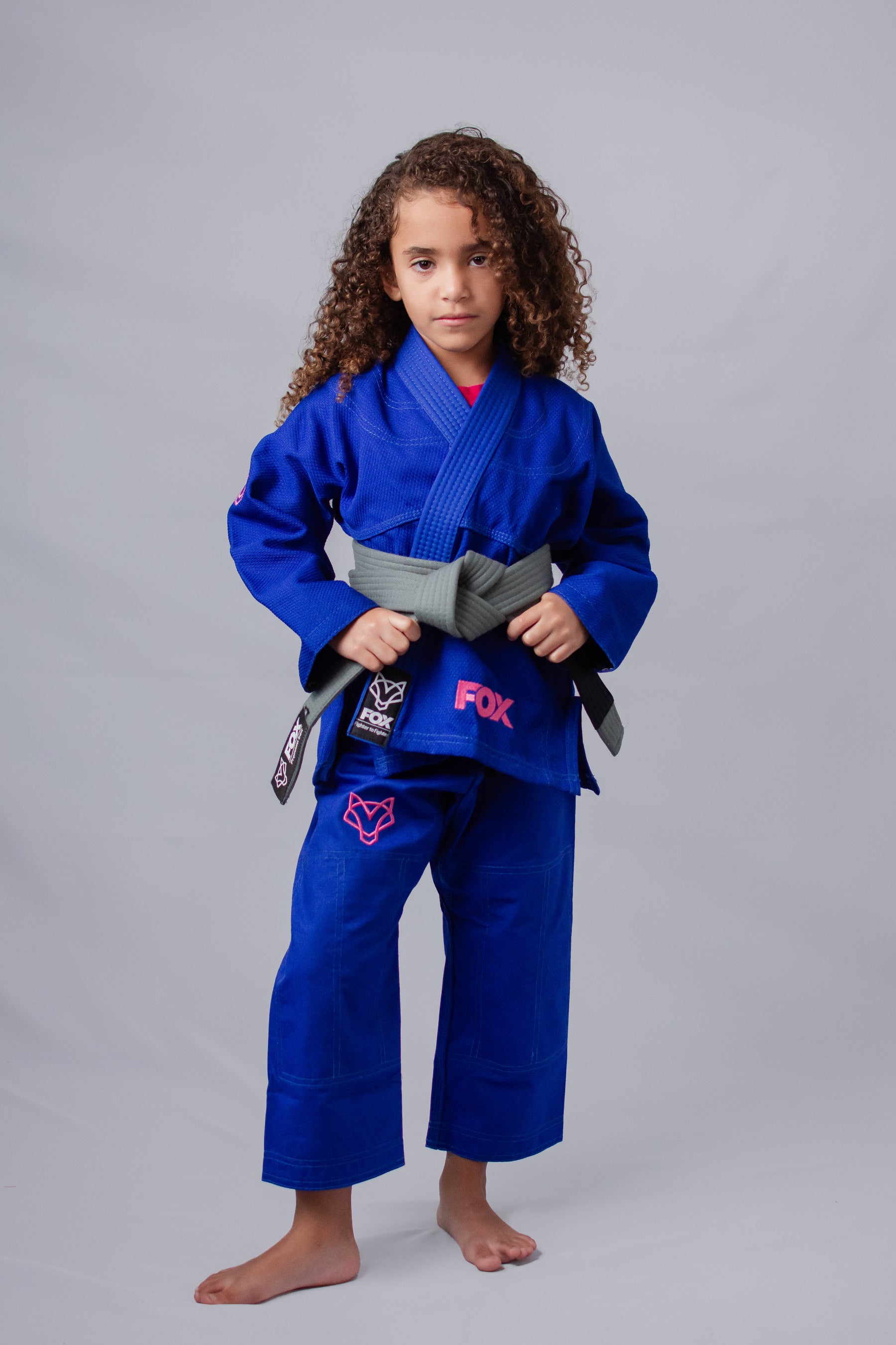 Kimono Feminino Kids Fox™ - Azul com logo Rosa