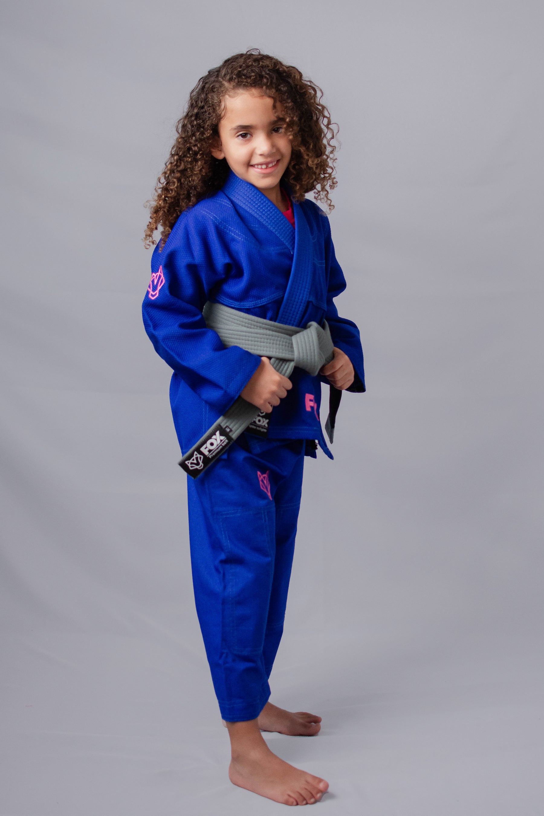 Kimono Feminino Kids Fox™ - Azul com logo Rosa