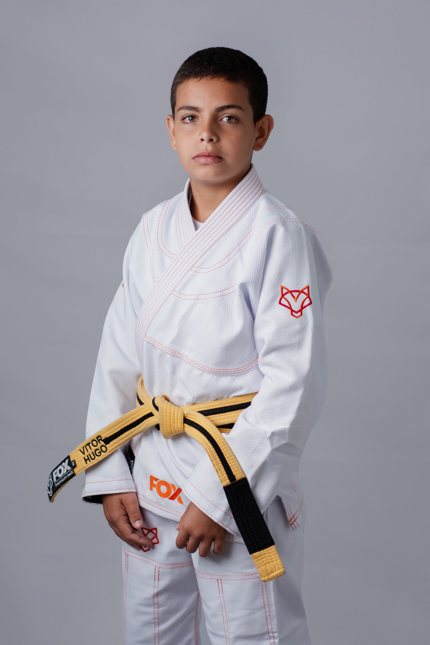 Kimono Masculino Kids Fox™ - Branco com Laranja