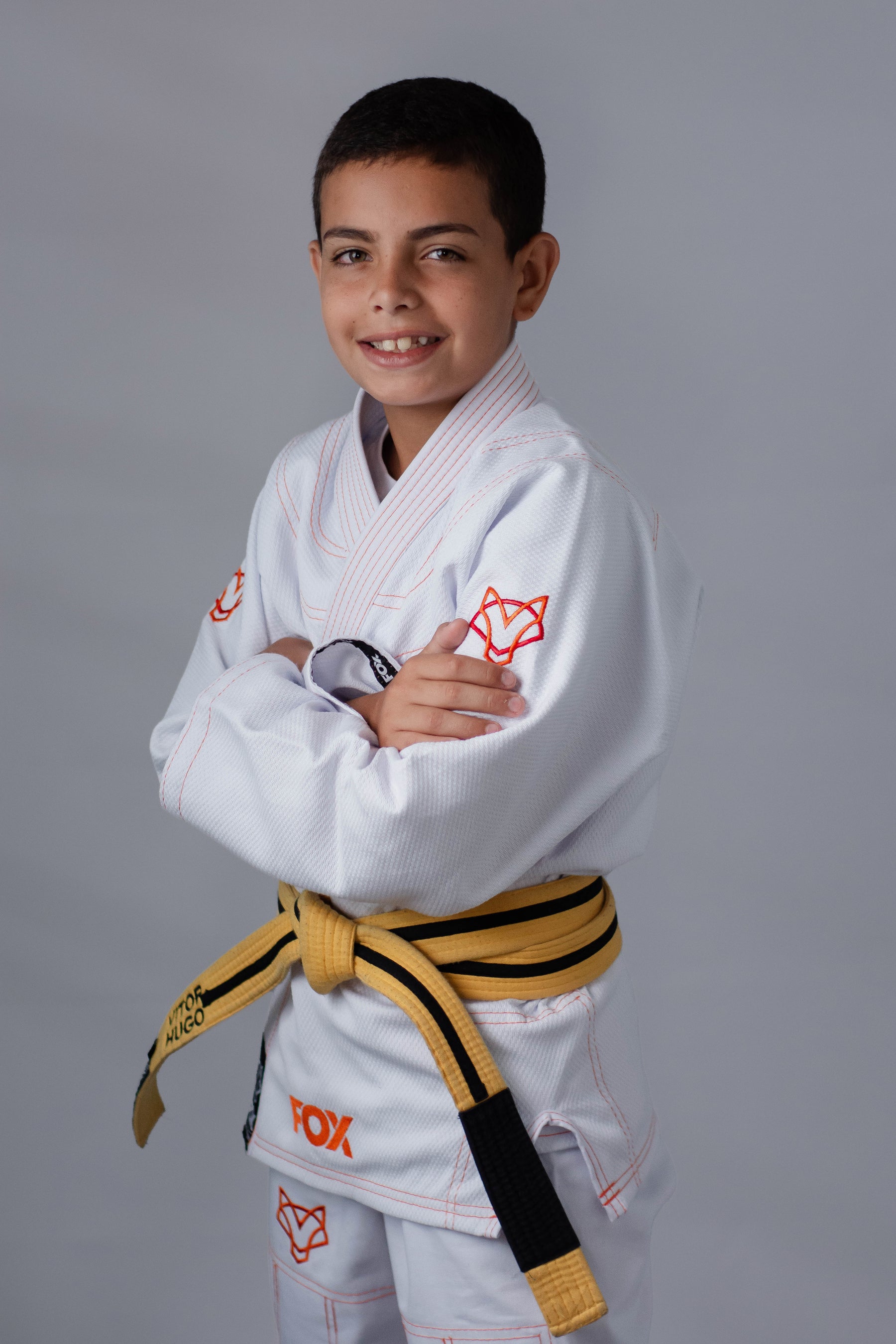 Kimono Masculino Kids Fox™ - Branco com Laranja
