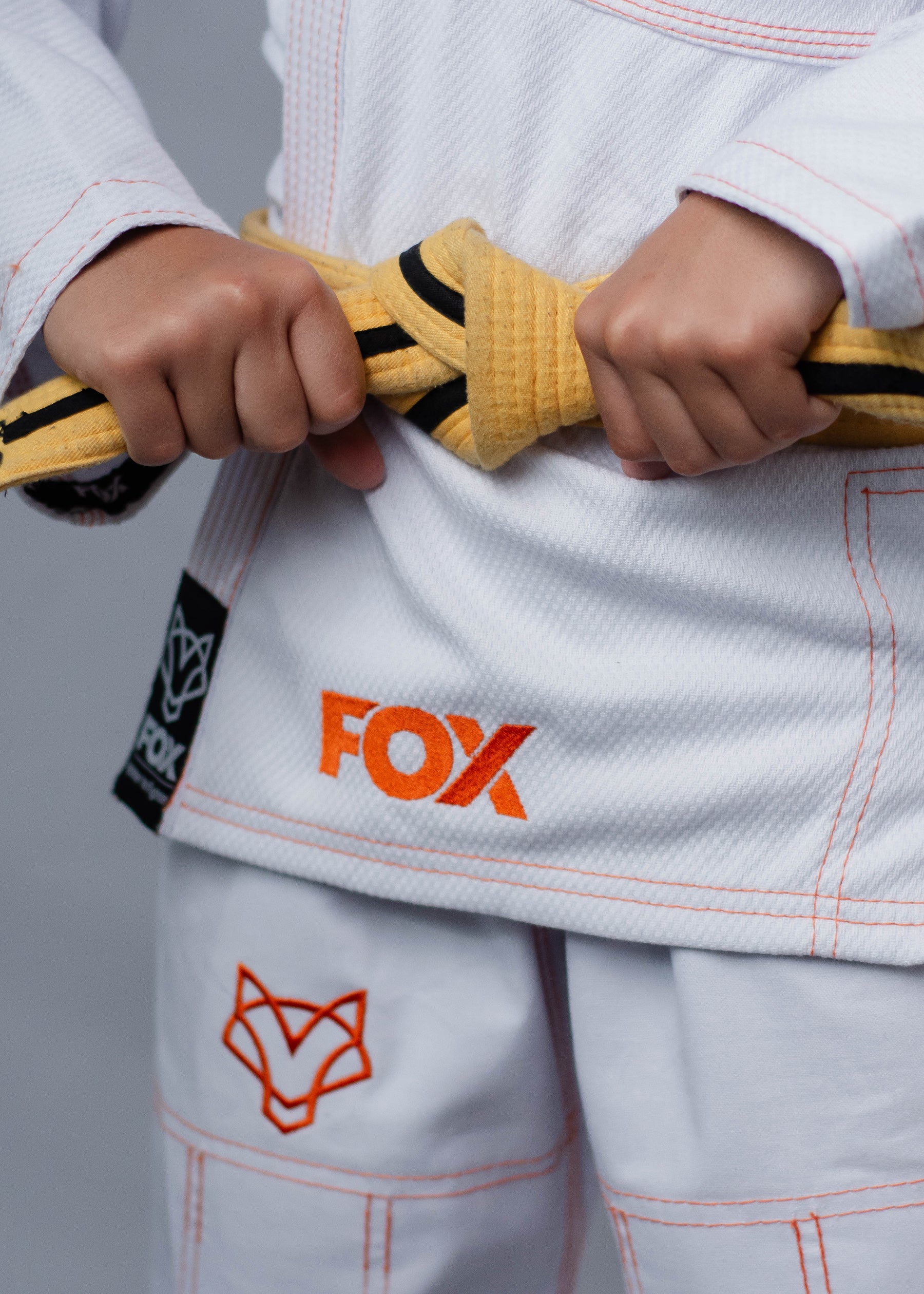 Kimono Masculino Kids Fox™ - Branco com Laranja