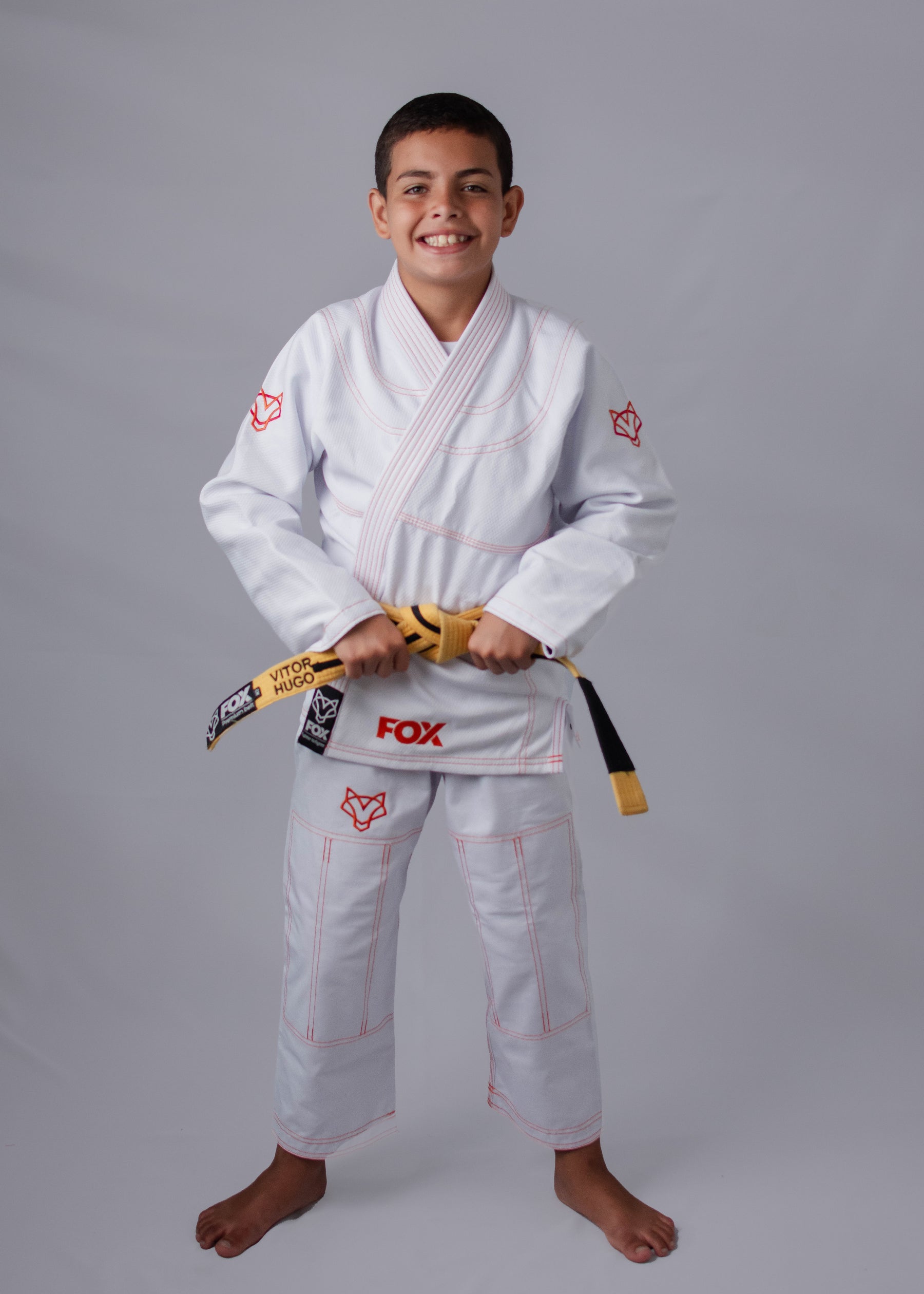 Kimono Masculino Kids Fox™ - Branco com Laranja