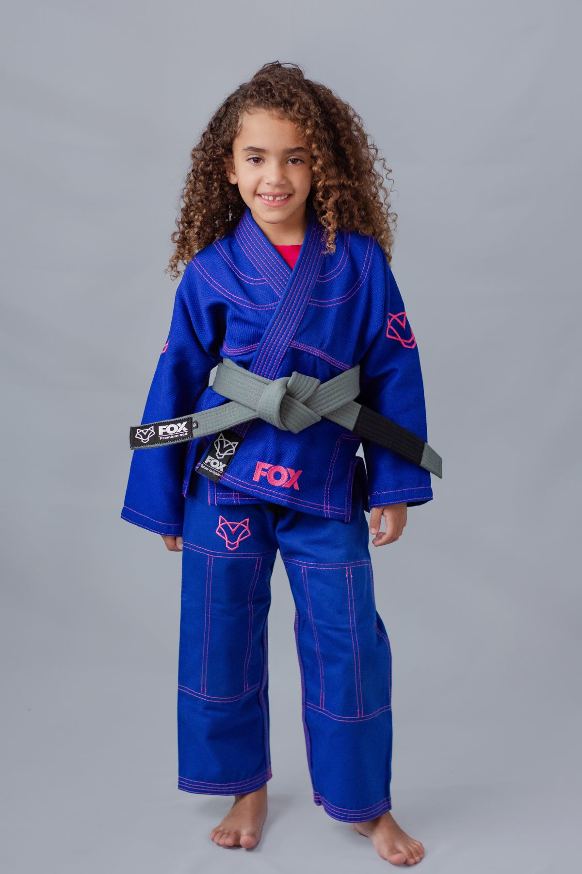 Kimono Feminino Kids Fox™ - Azul com Rosa