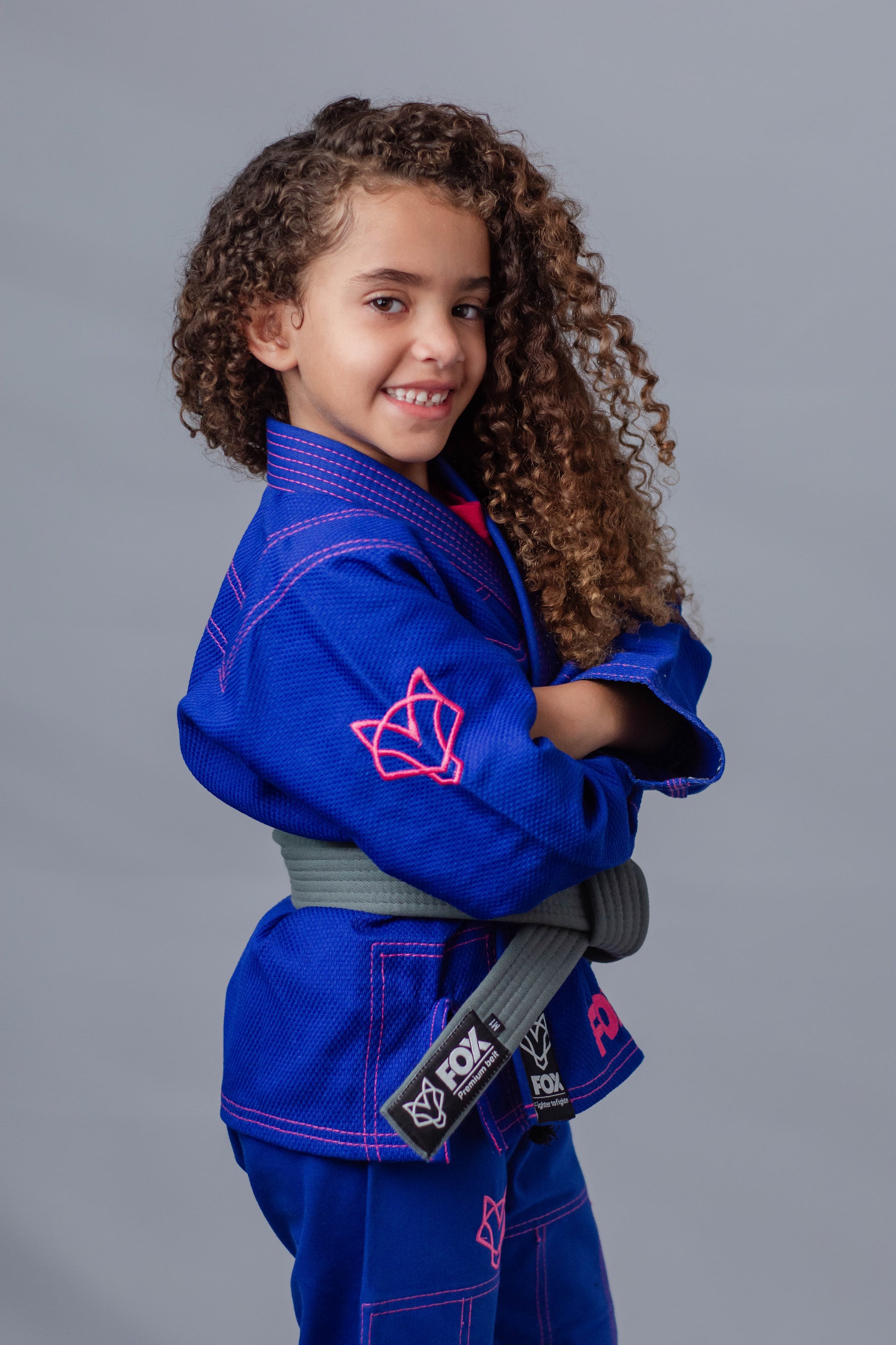 Kimono Feminino Kids Fox™ - Azul com Rosa