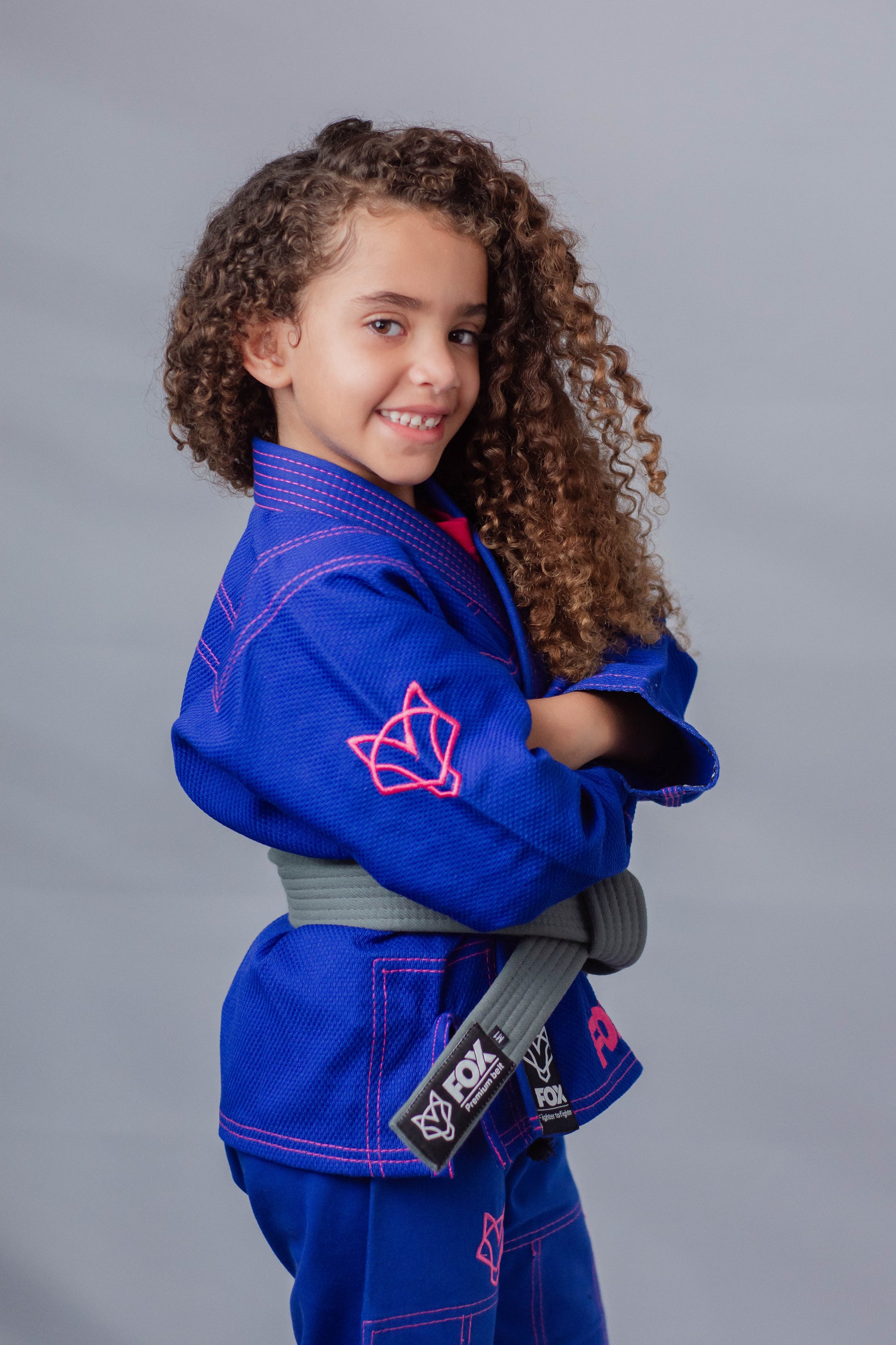 Kimono Feminino Kids Fox™ - Azul com Rosa