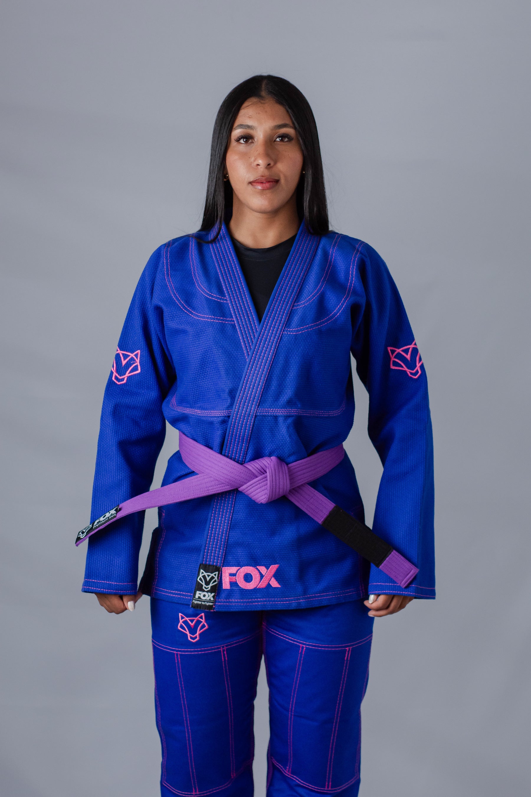 Kimono Sakura Fox - Azul com Rosa