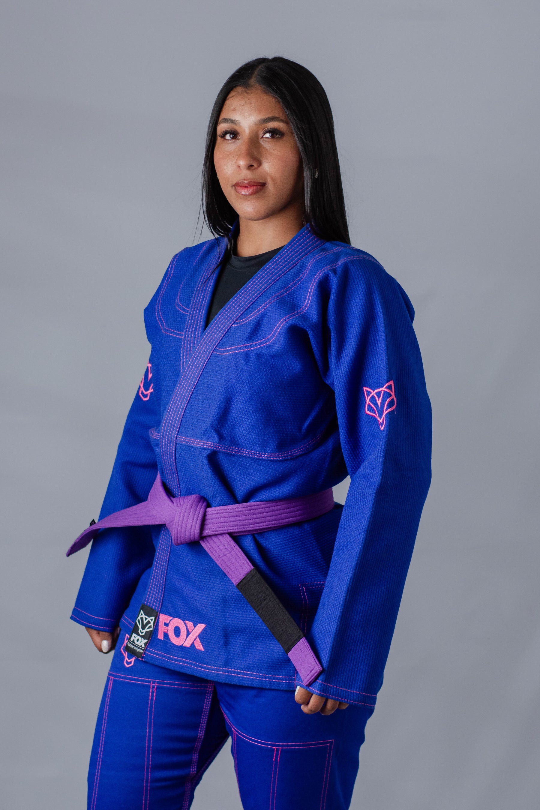 Kimono Sakura Fox - Azul com Rosa