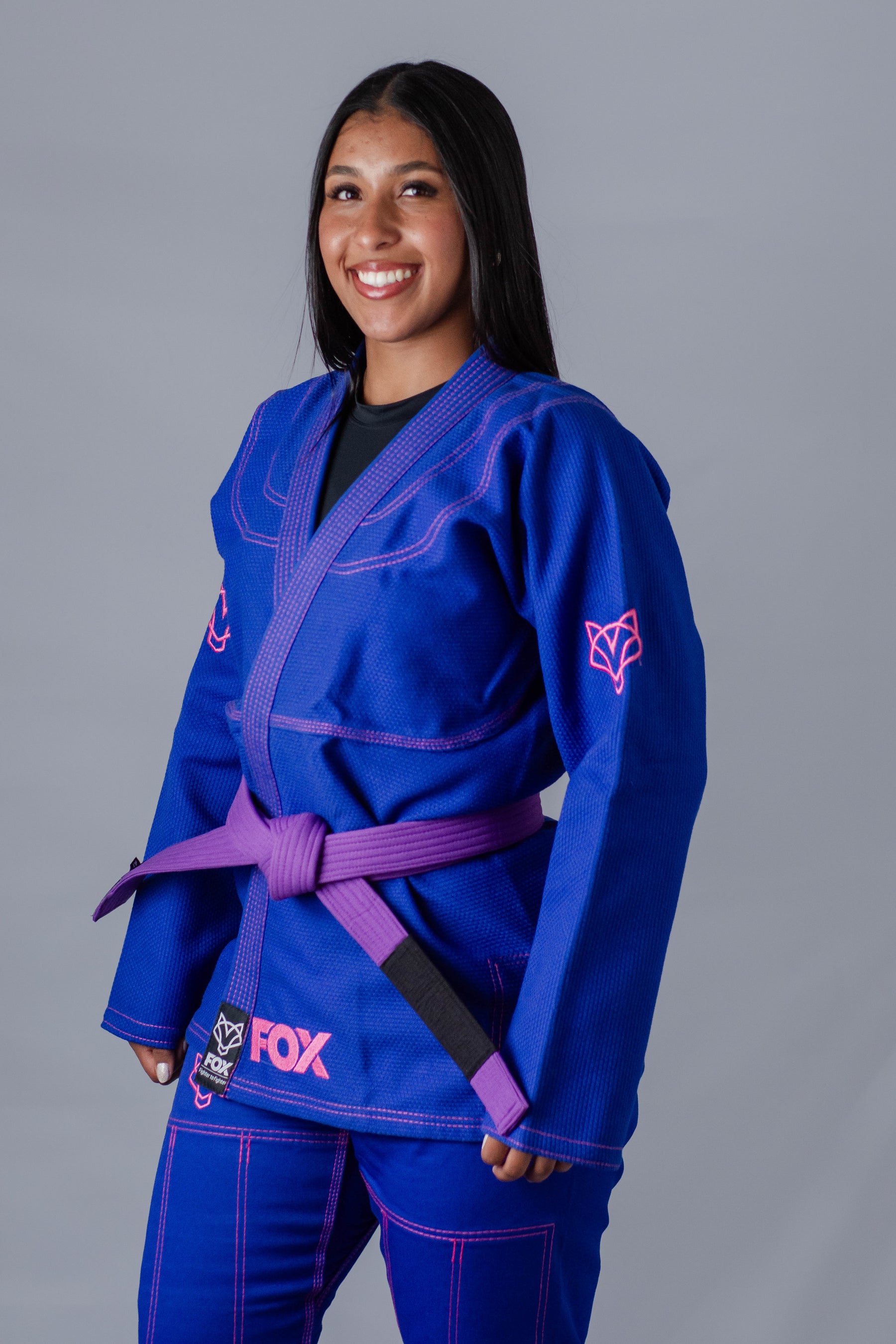 Kimono Sakura Fox - Azul com Rosa
