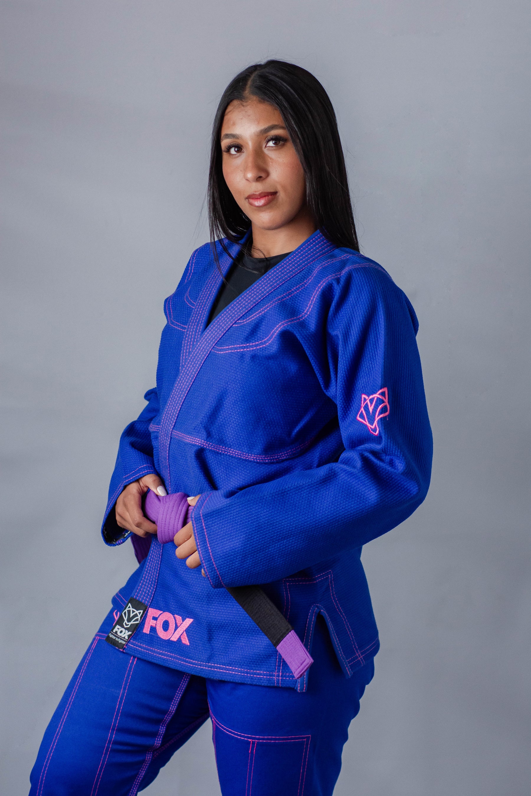 Kimono Sakura Fox - Azul com Rosa