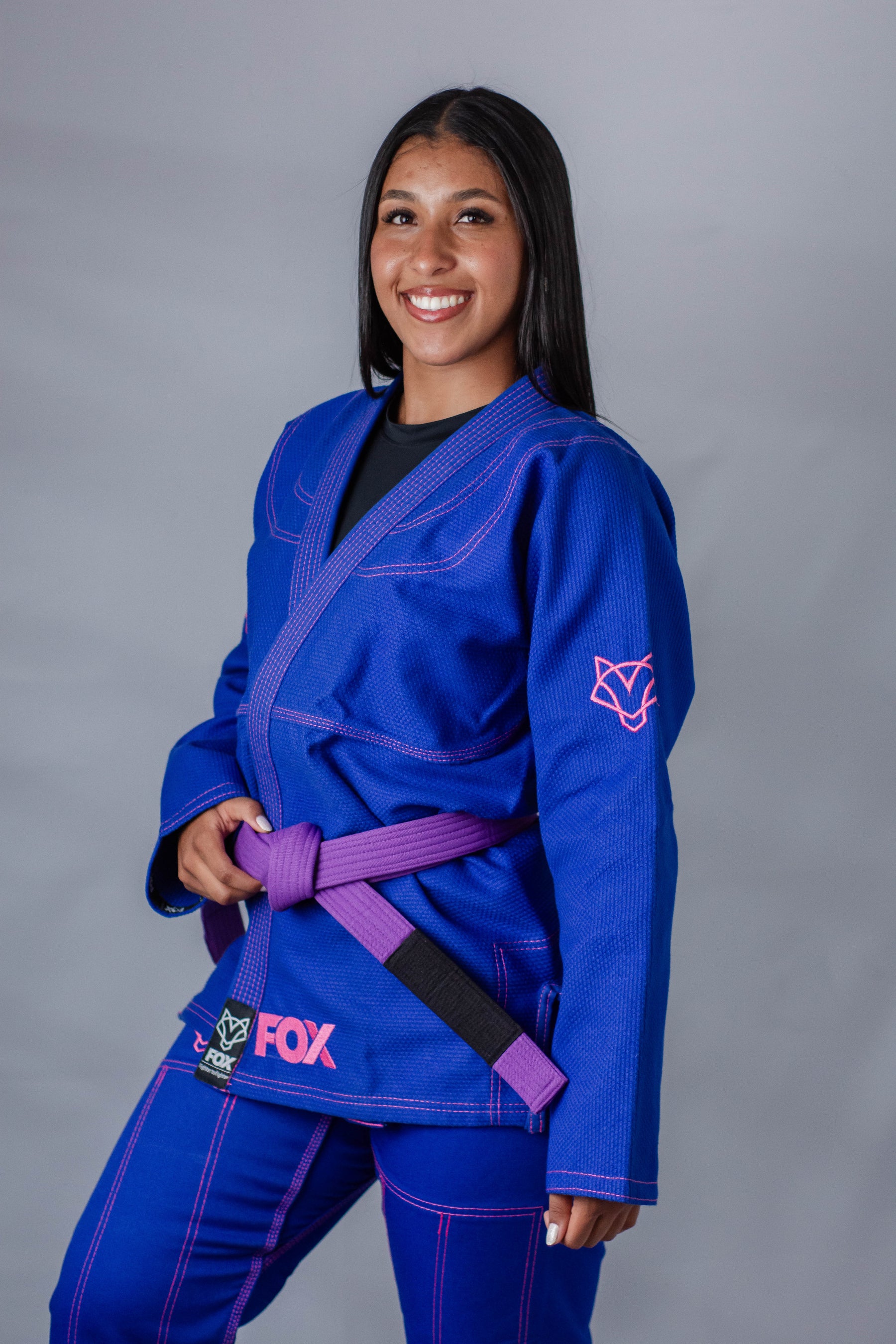 Kimono Sakura Fox - Azul com Rosa