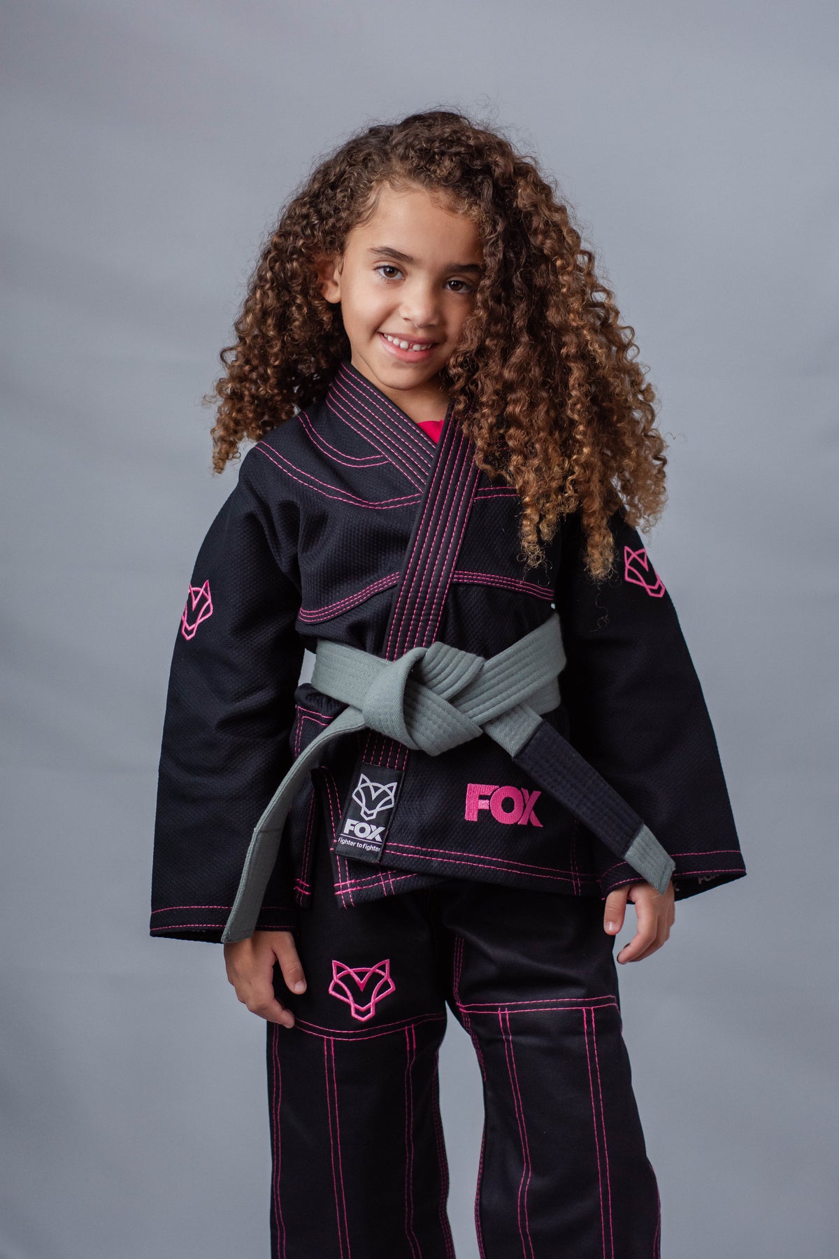 Kimono Feminino Kids Fox™ - Preto com Rosa