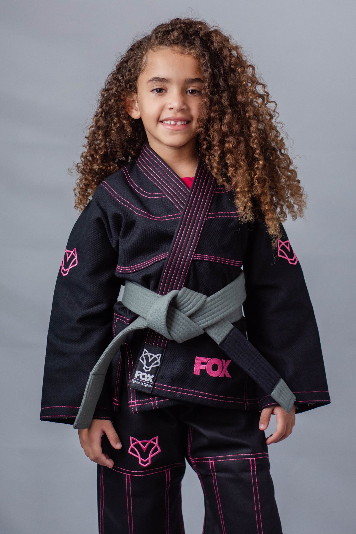 Kimono Feminino Kids Fox™ - Preto com Rosa