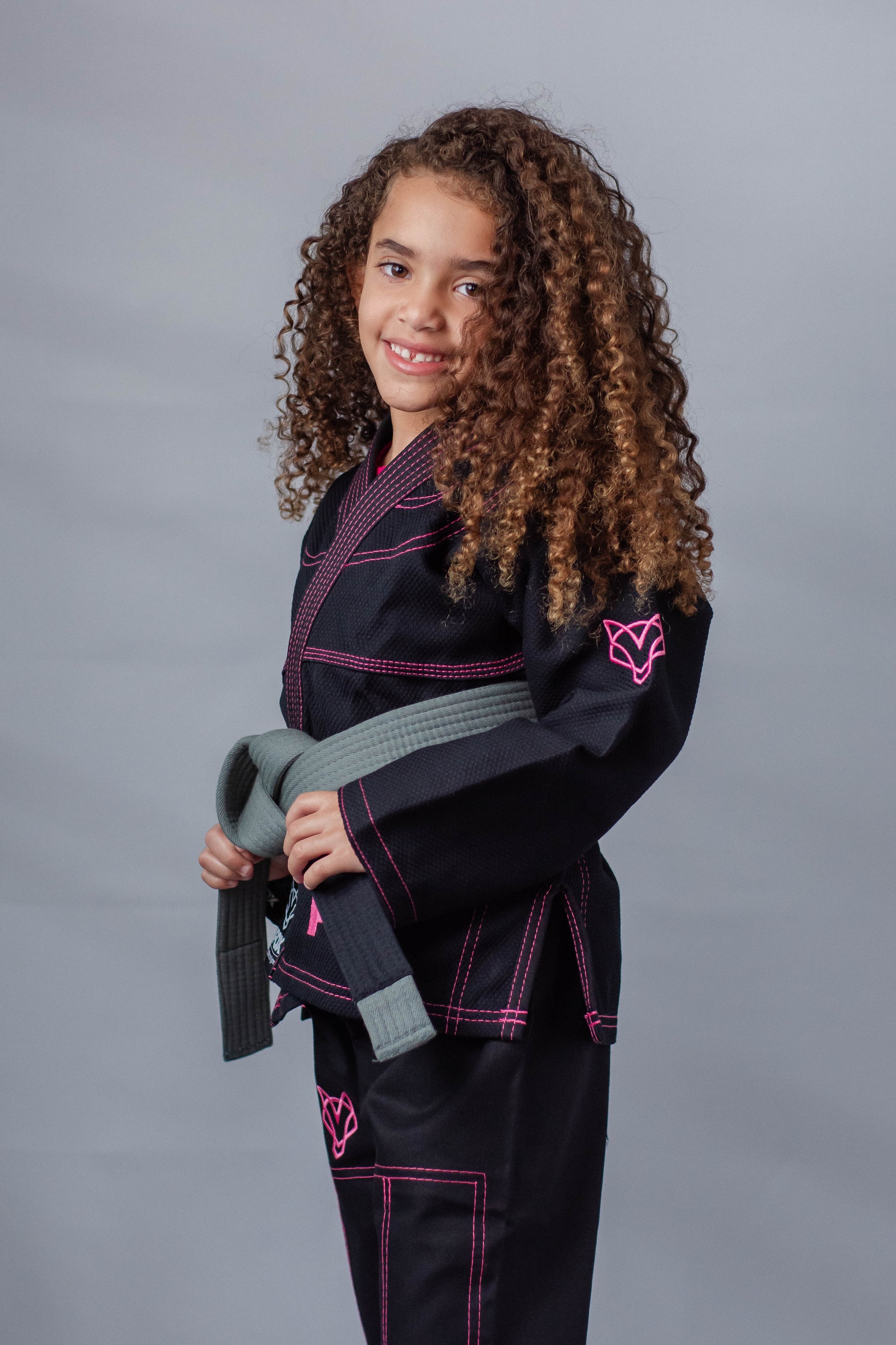 Kimono Feminino Kids Fox™ - Preto com Rosa