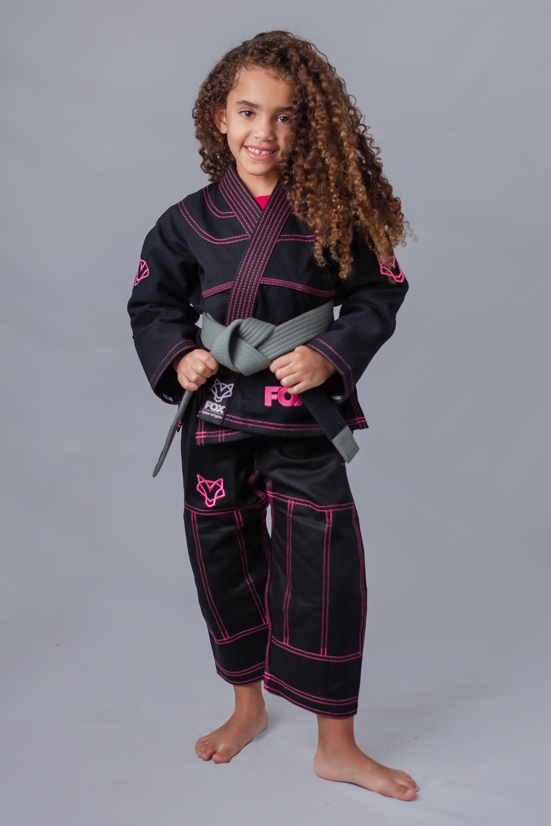 Kimono Feminino Kids Fox™ - Preto com Rosa