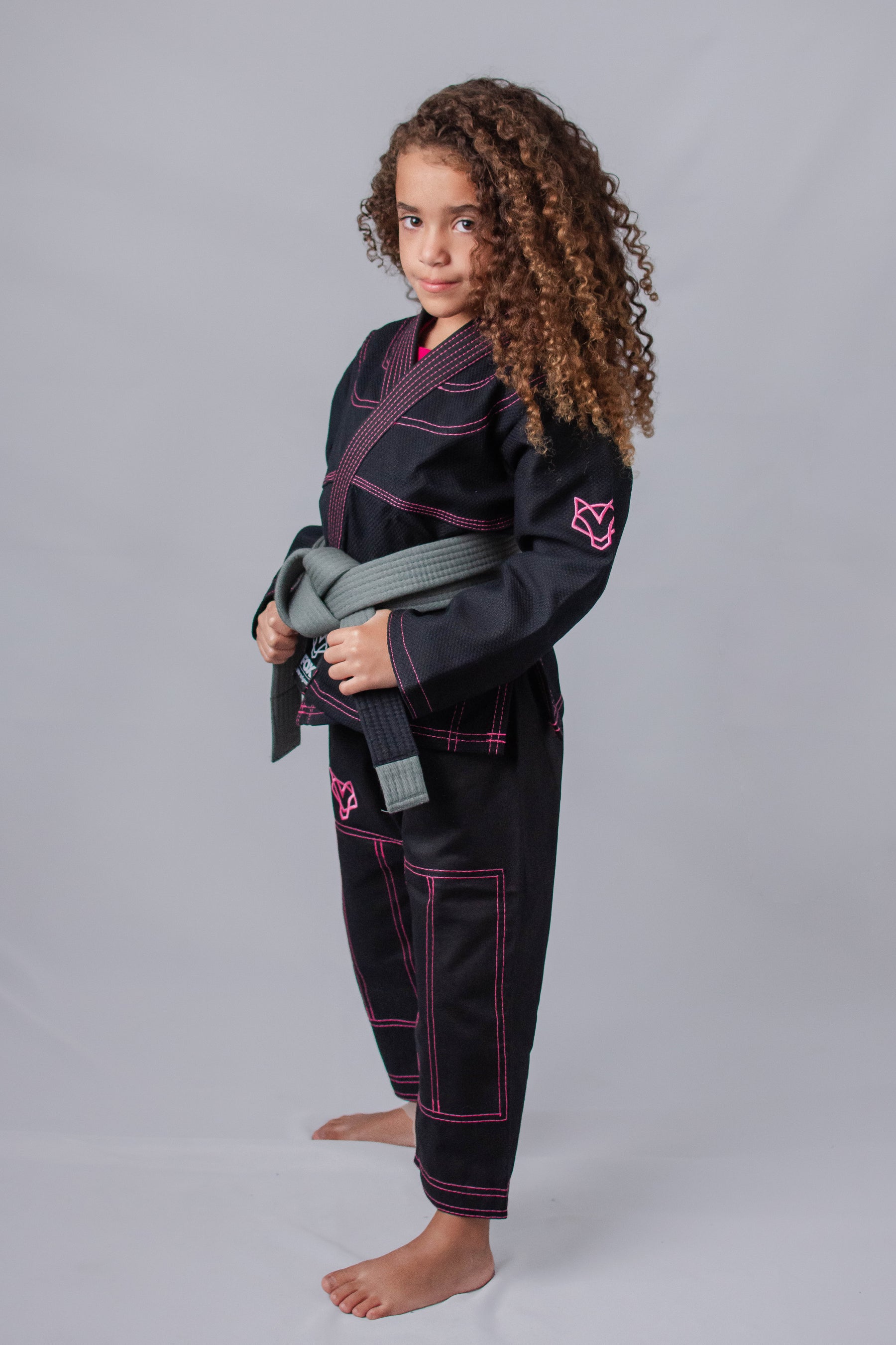 Kimono Feminino Kids Fox™ - Preto com Rosa