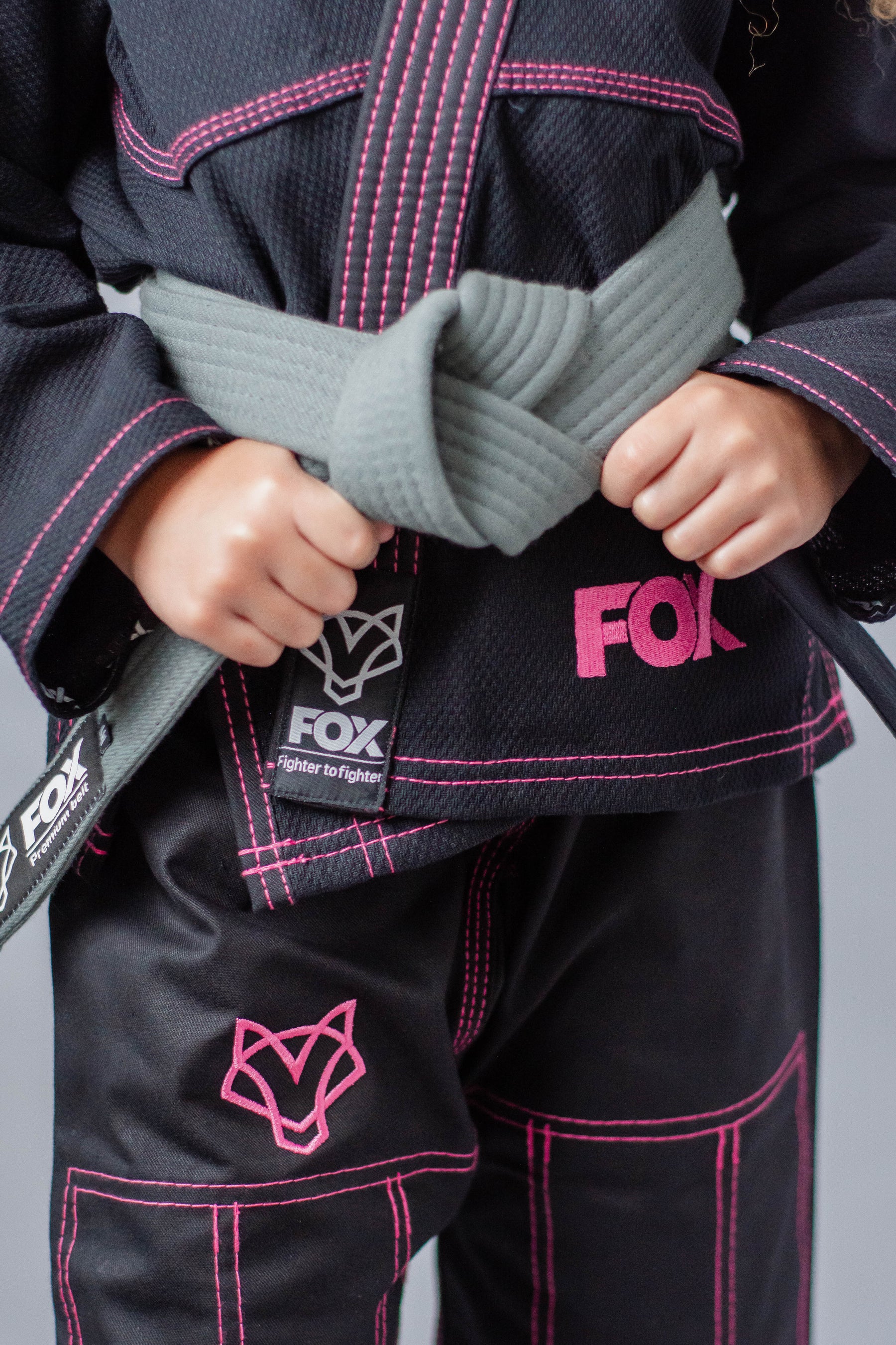 Kimono Feminino Kids Fox™ - Preto com Rosa