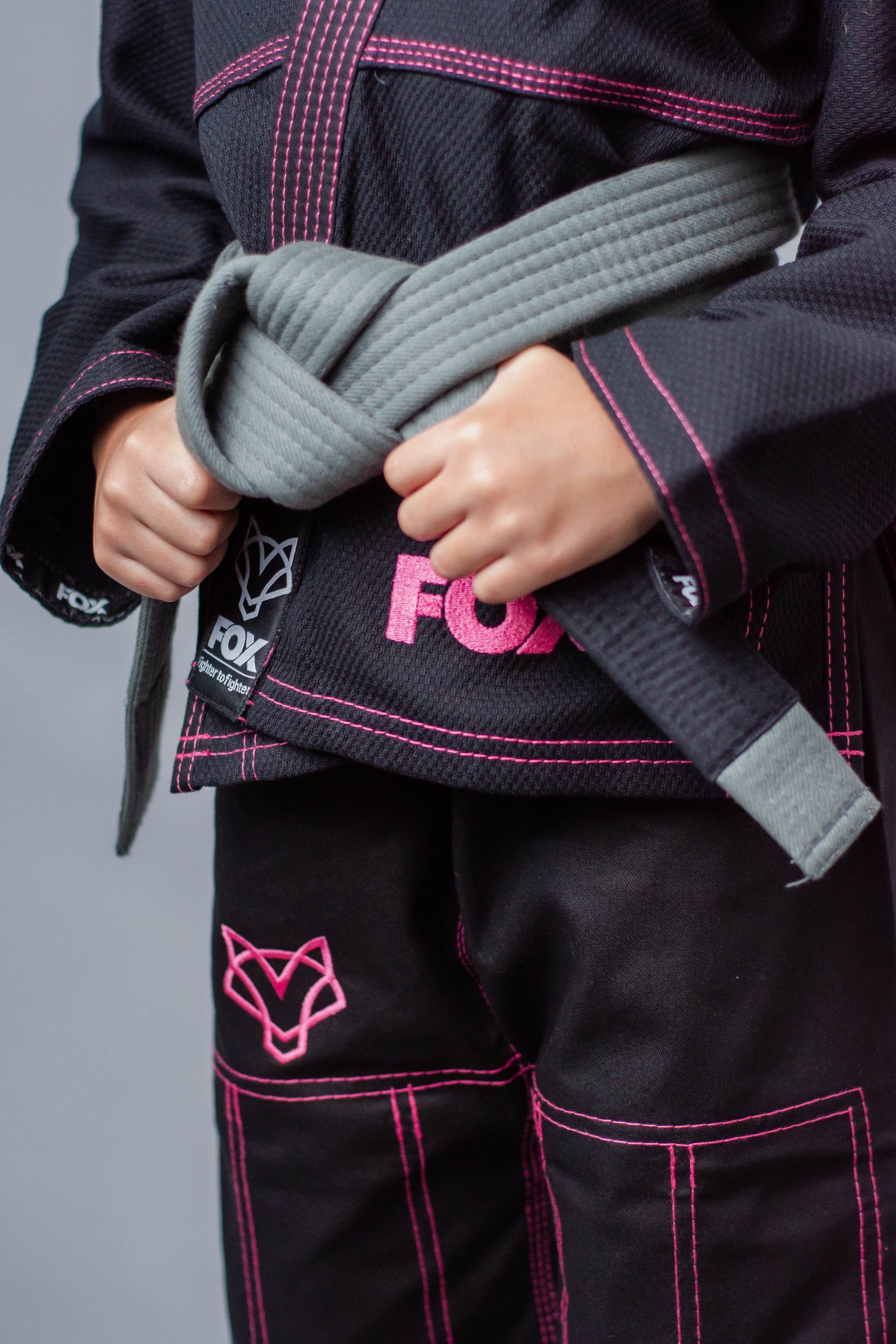 Kimono Feminino Kids Fox™ - Preto com Rosa