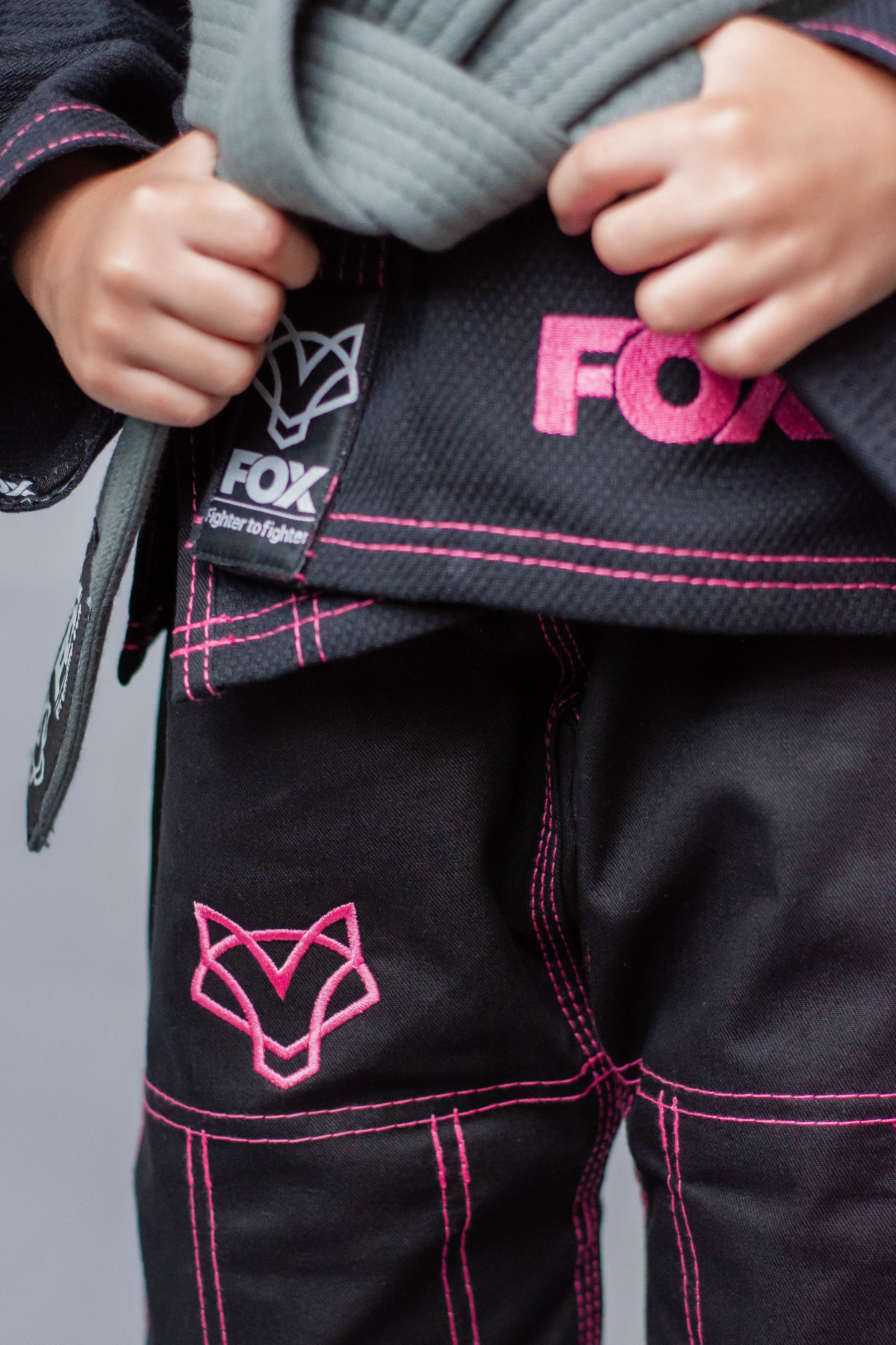 Kimono Feminino Kids Fox™ - Preto com Rosa