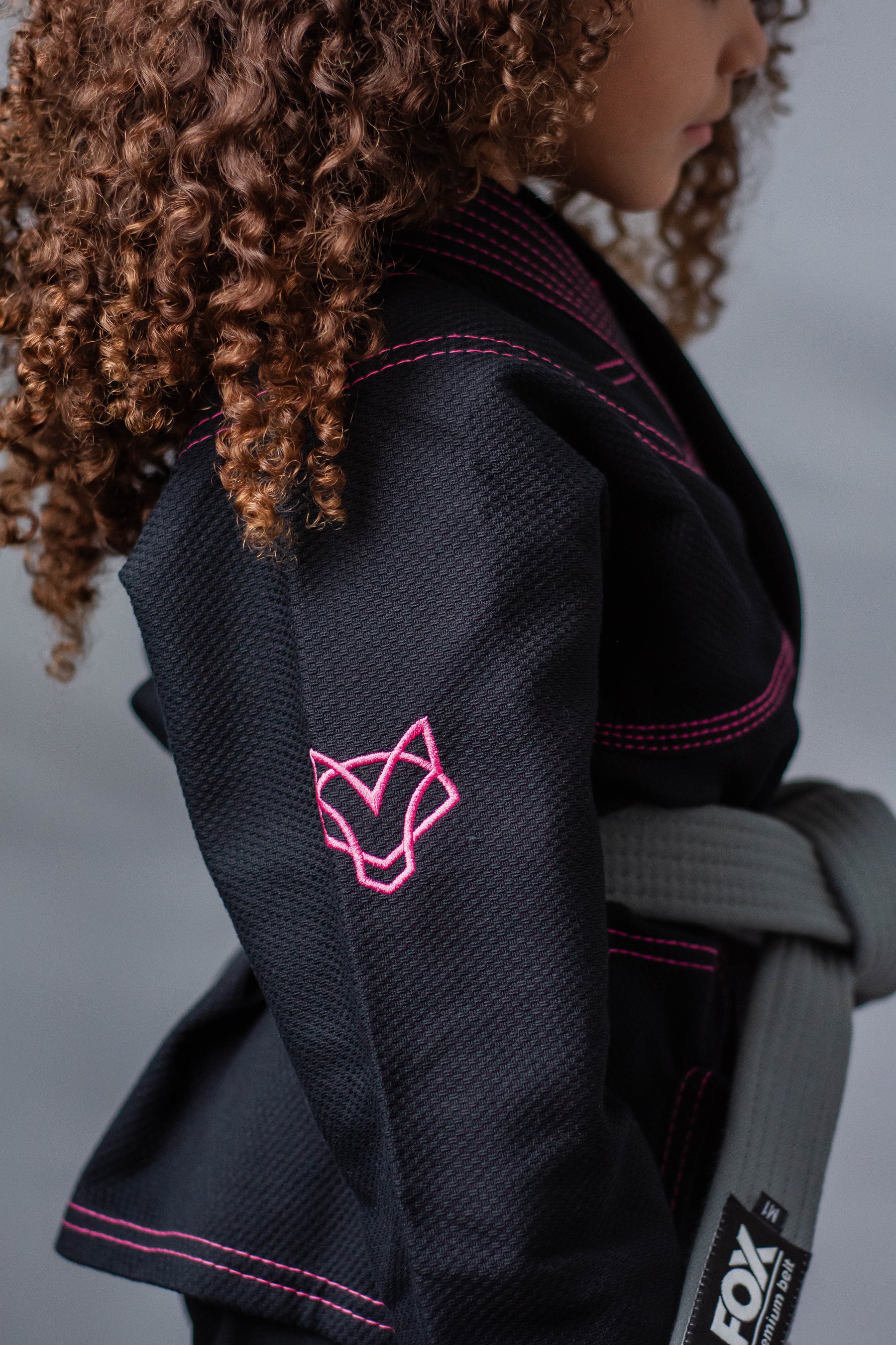 Kimono Feminino Kids Fox™ - Preto com Rosa