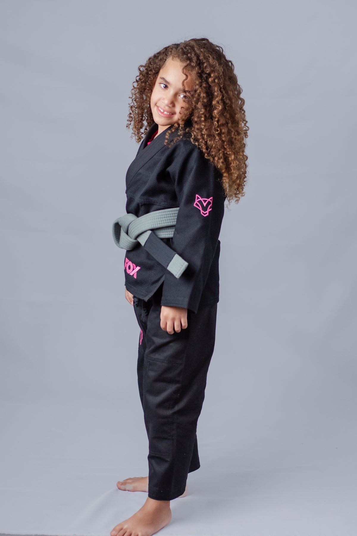 Kimono Feminino Kids Fox™ - Preto com logo Rosa
