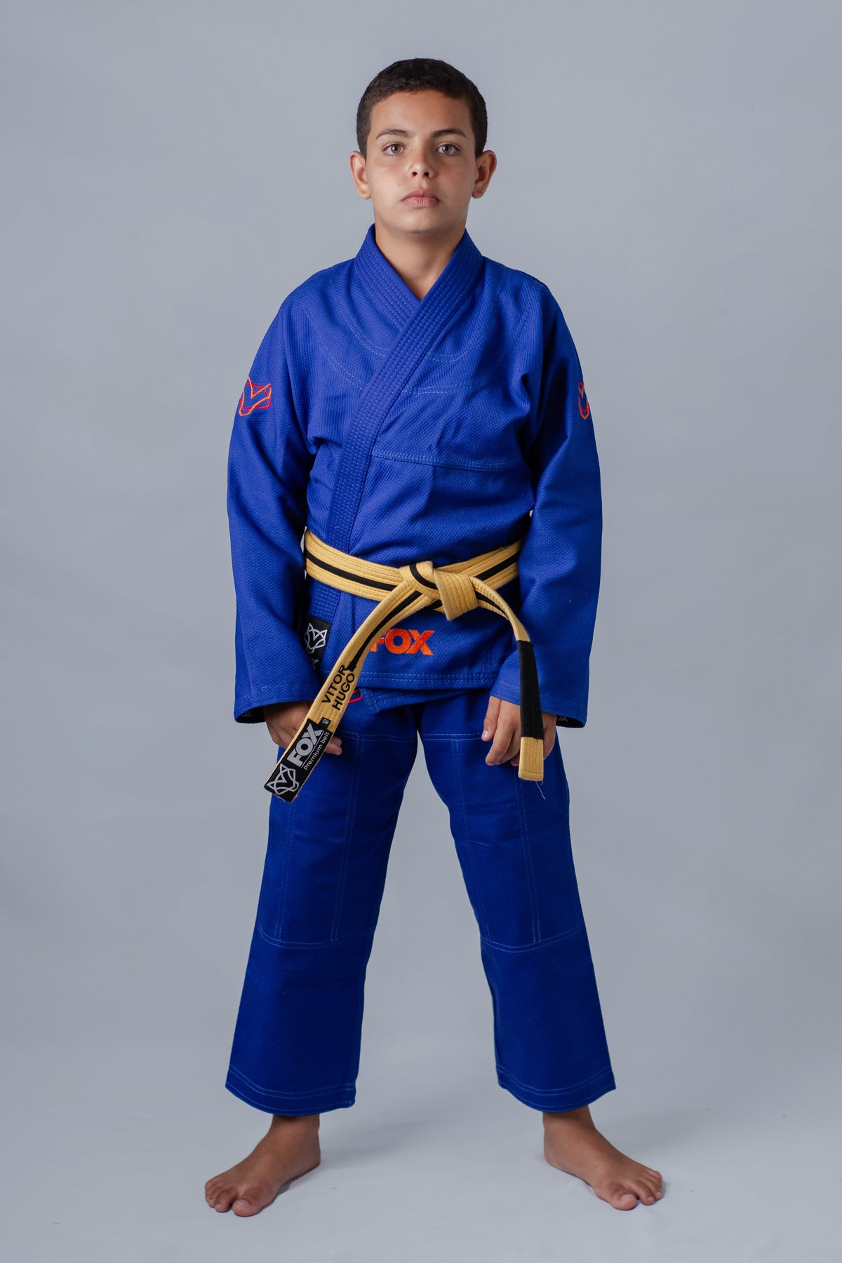 Kimono Masculino Kids Fox™ - Azul com logo Laranja
