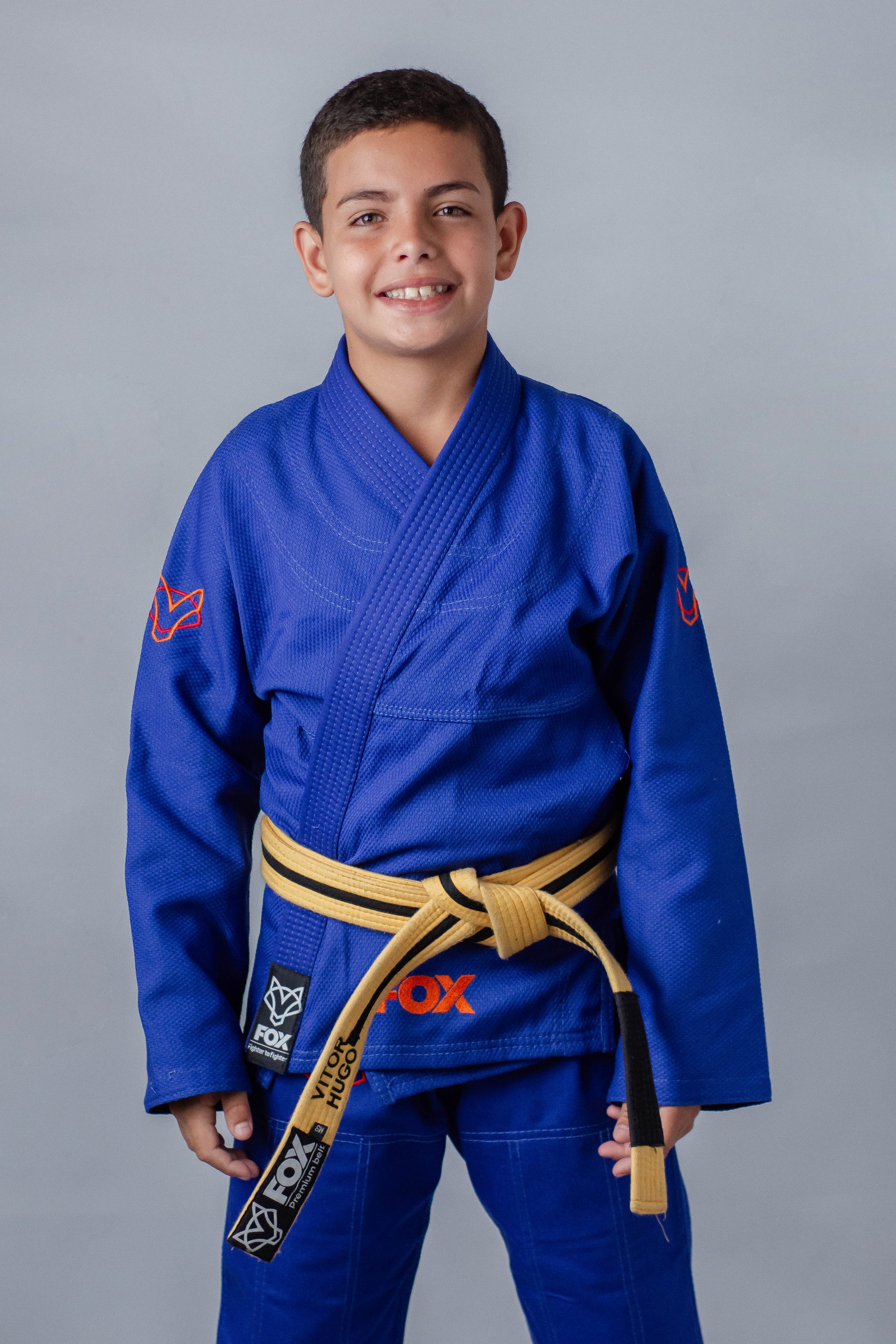 Kimono Masculino Kids Fox™ - Azul com logo Laranja