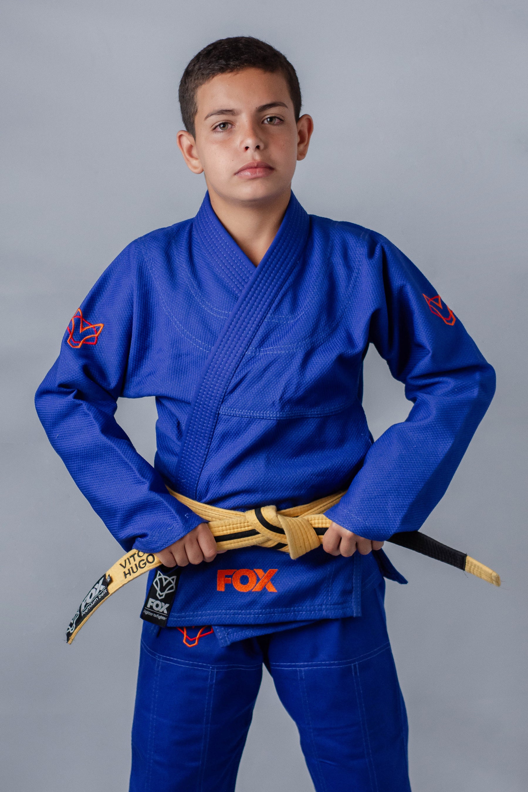 Kimono Masculino Kids Fox™ - Azul com logo Laranja