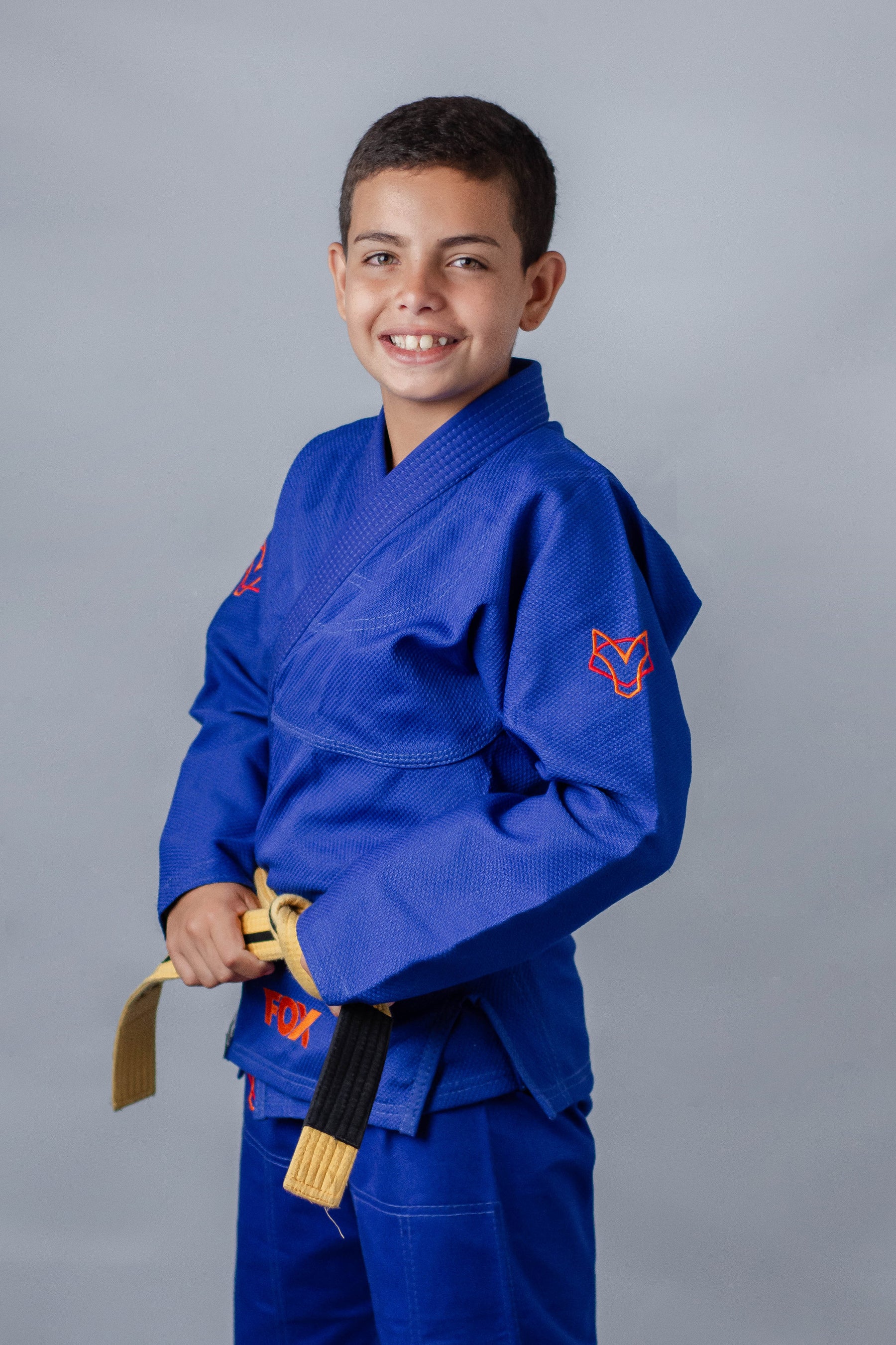 Kimono Masculino Kids Fox™ - Azul com logo Laranja