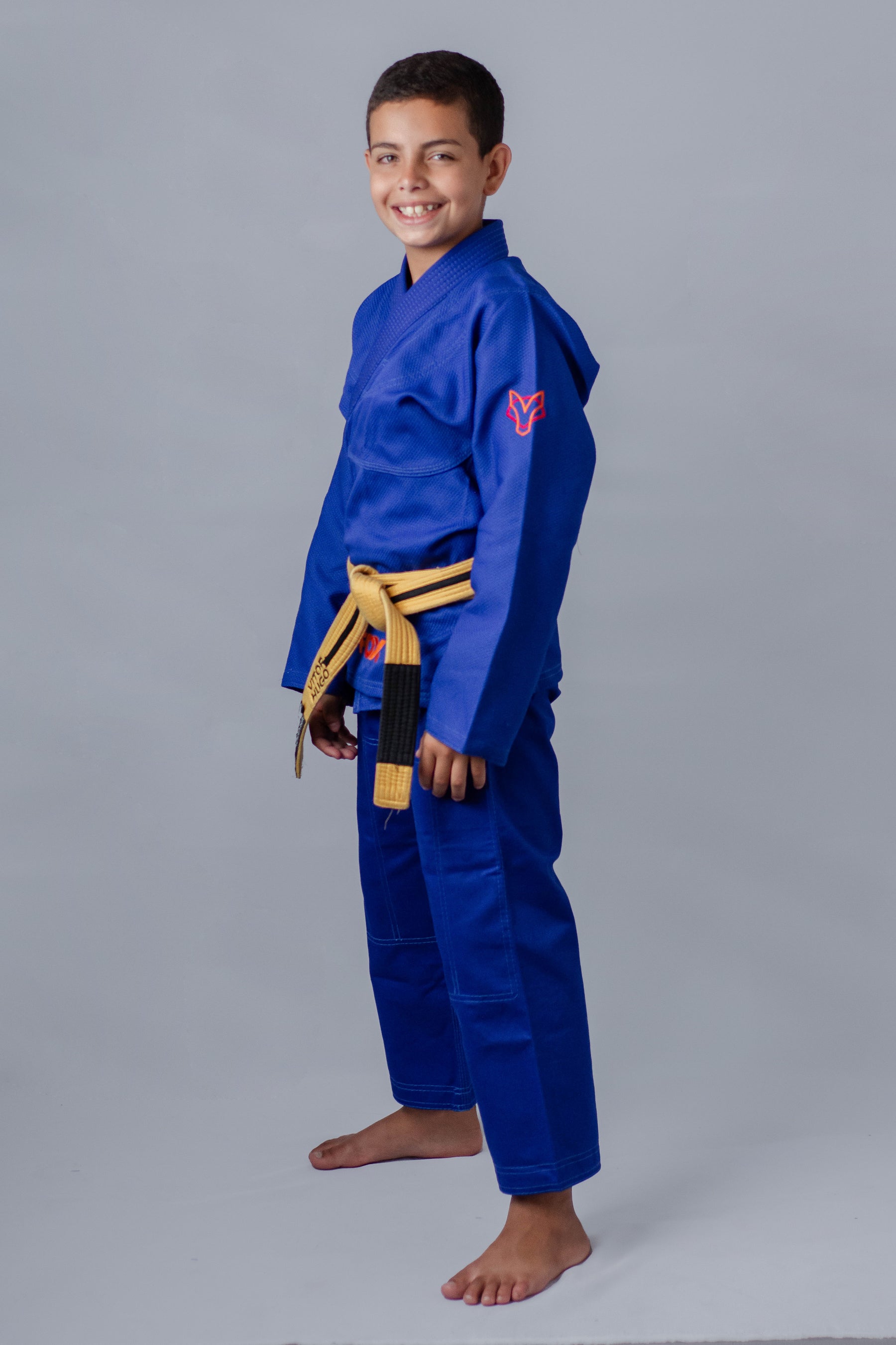 Kimono Masculino Kids Fox™ - Azul com logo Laranja