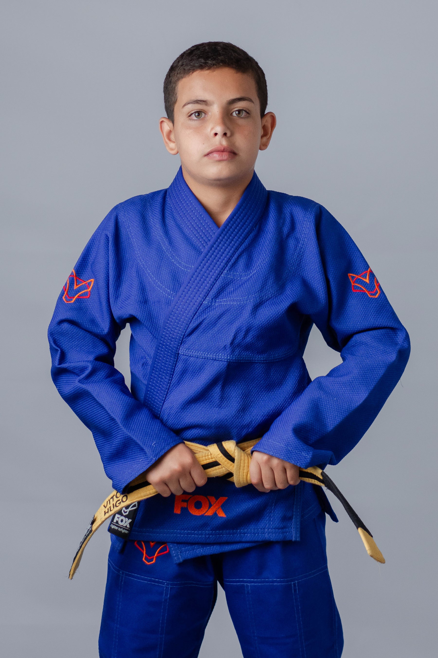 Kimono Masculino Kids Fox™ - Azul com logo Laranja