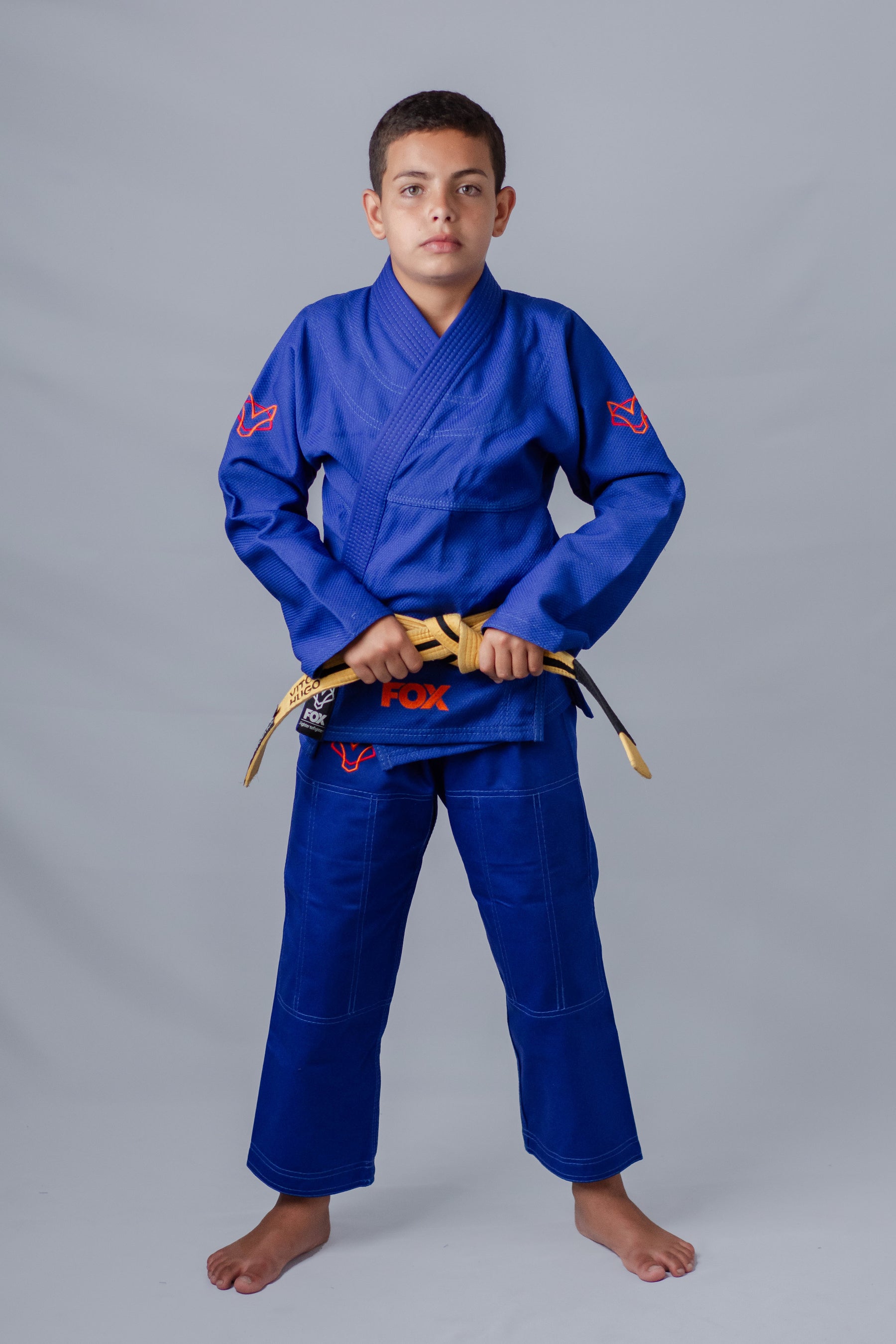 Kimono Masculino Kids Fox™ - Azul com logo Laranja