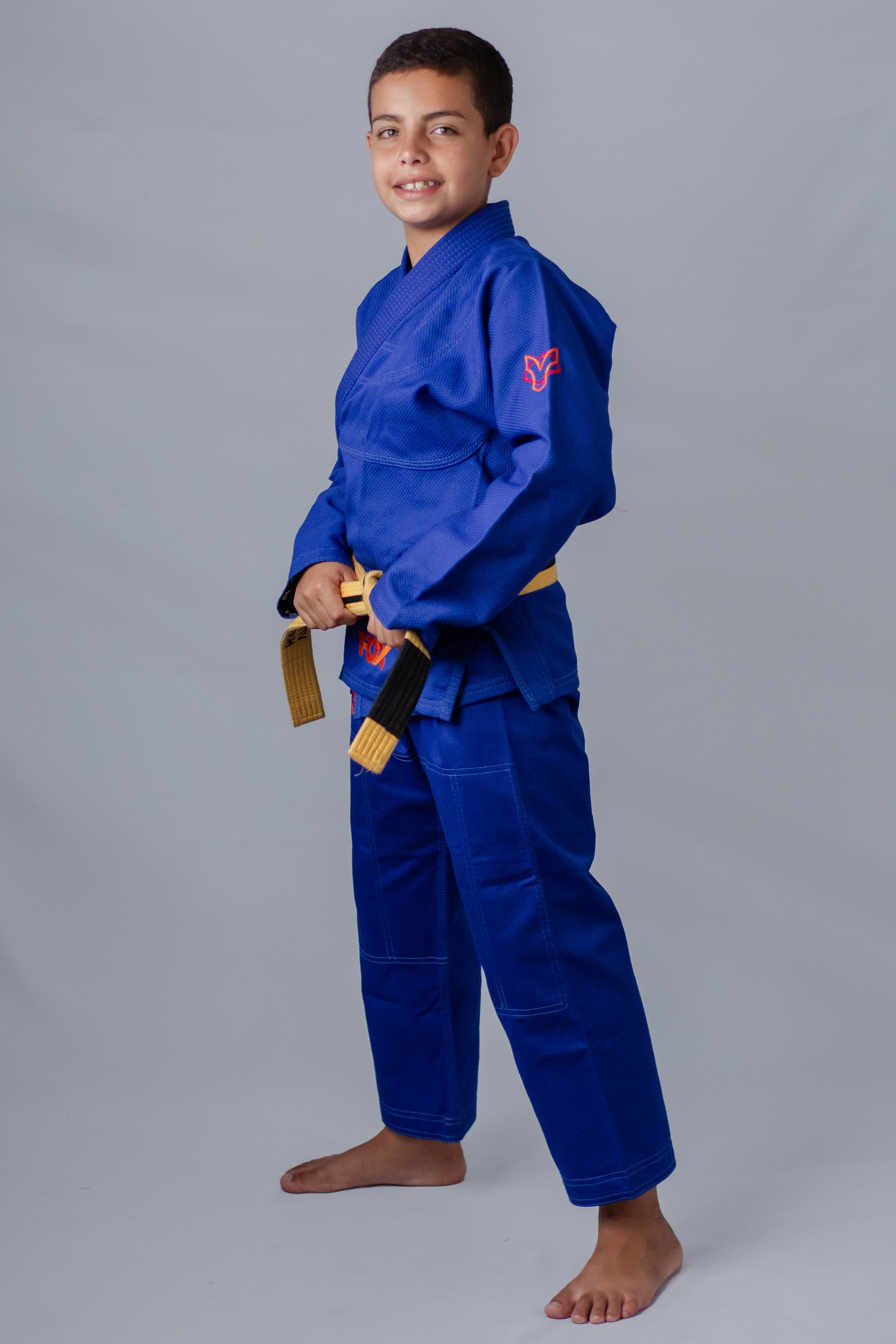 Kimono Masculino Kids Fox™ - Azul com logo Laranja