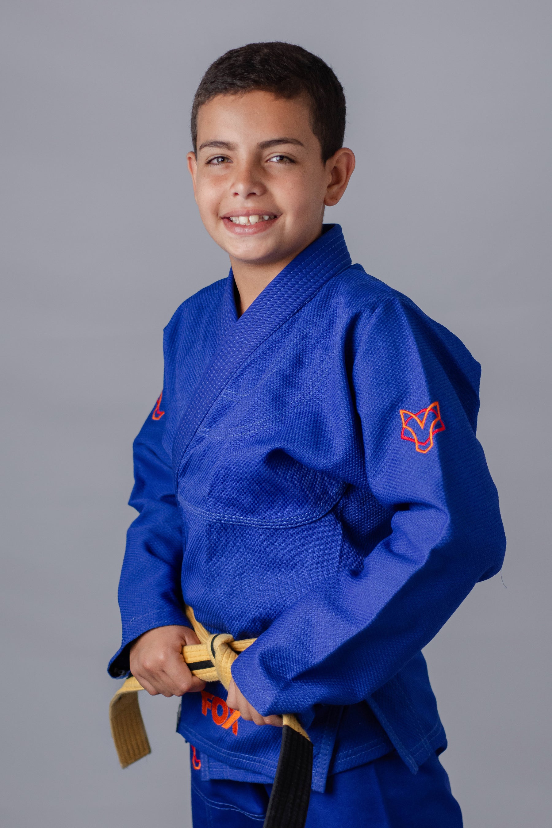 Kimono Masculino Kids Fox™ - Azul com logo Laranja
