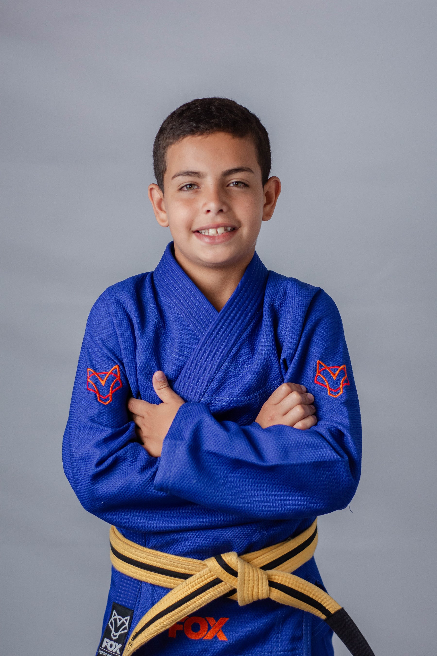 Kimono Masculino Kids Fox™ - Azul com logo Laranja