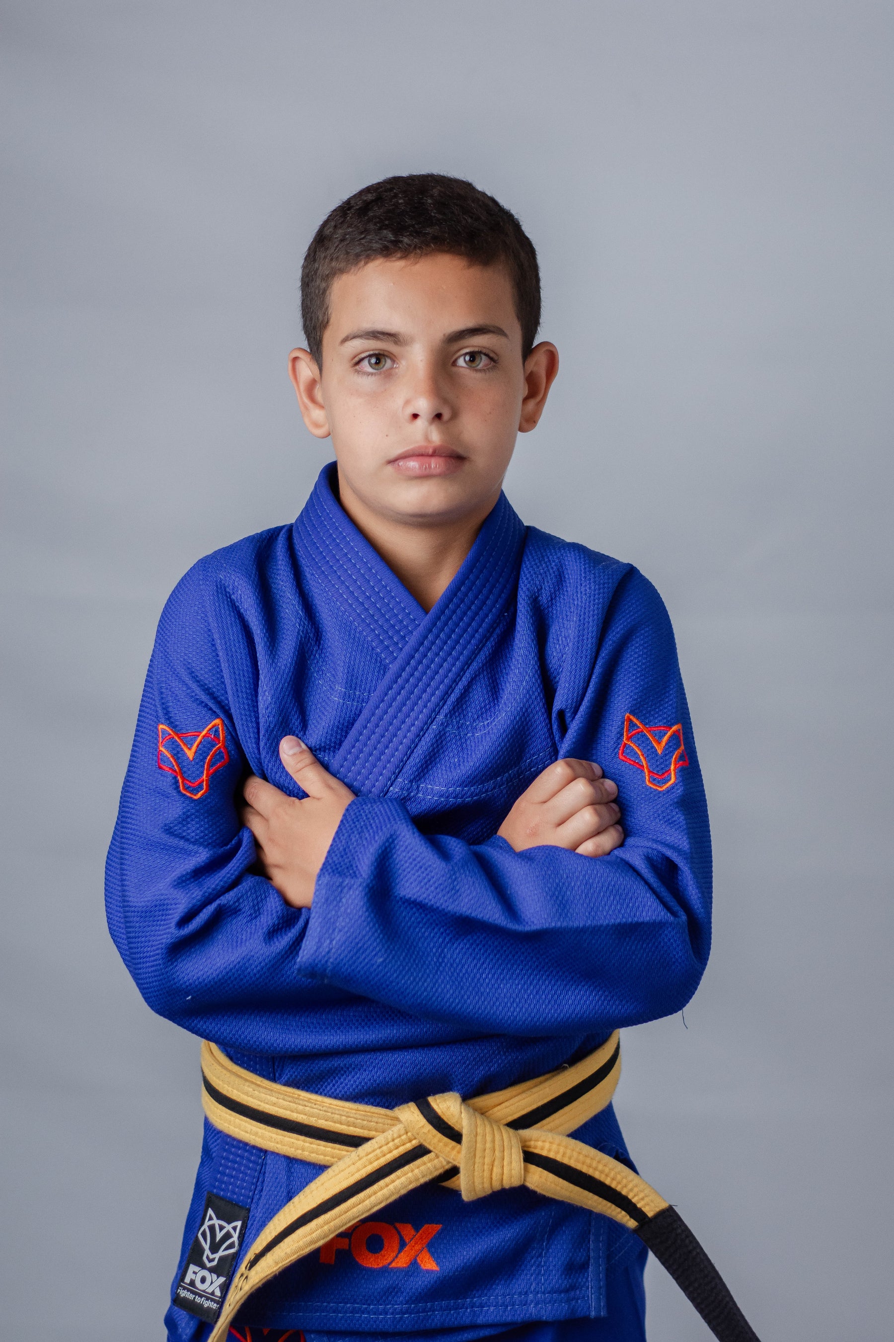 Kimono Masculino Kids Fox™ - Azul com logo Laranja