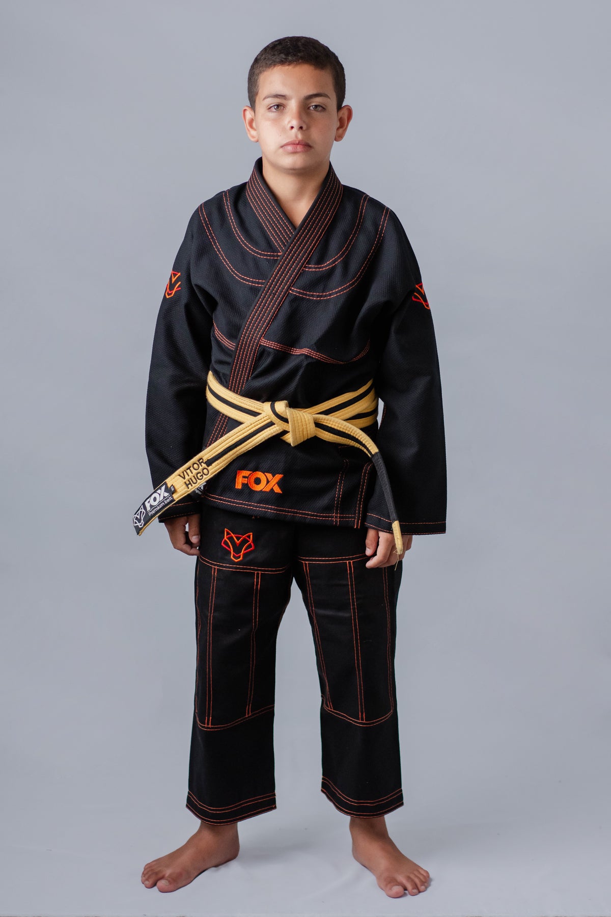 Kimono Masculino Kids Fox™ - Preto com Laranja
