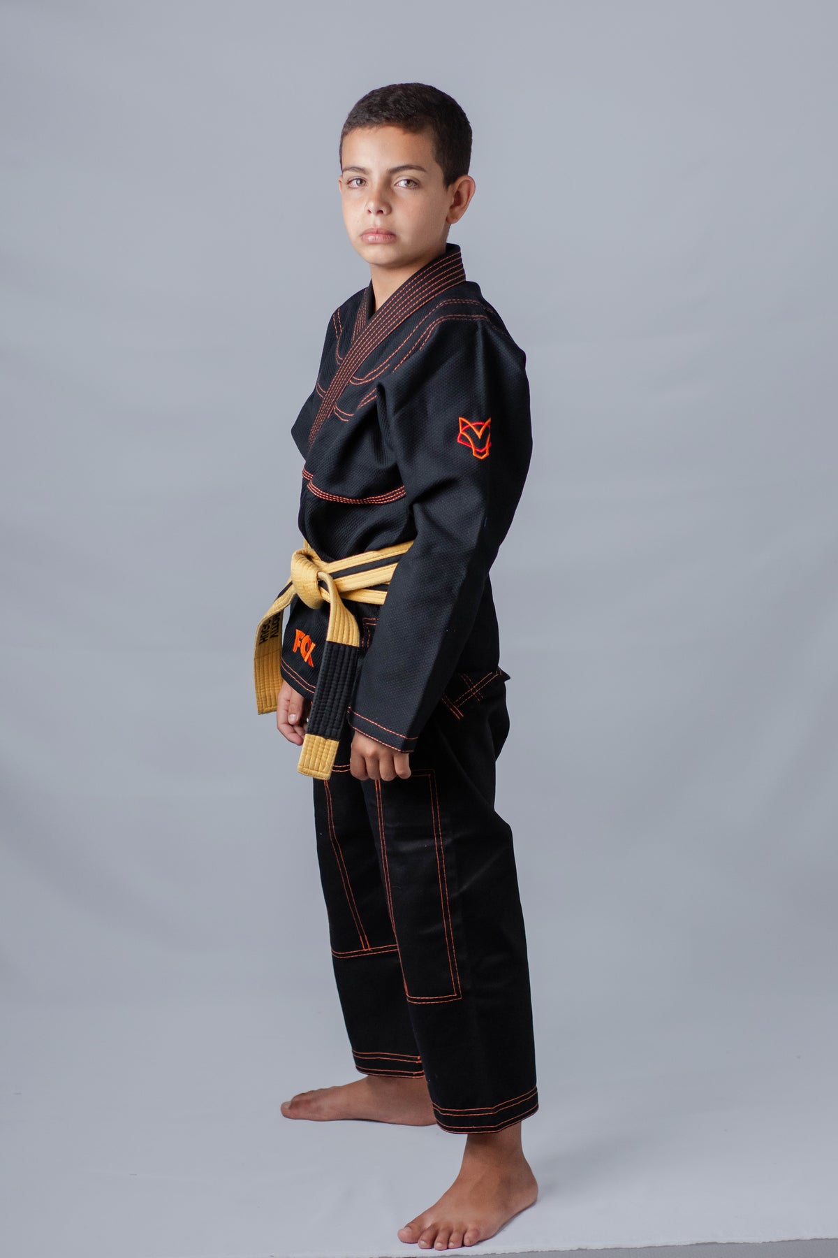 Kimono Masculino Kids Fox™ - Preto com Laranja