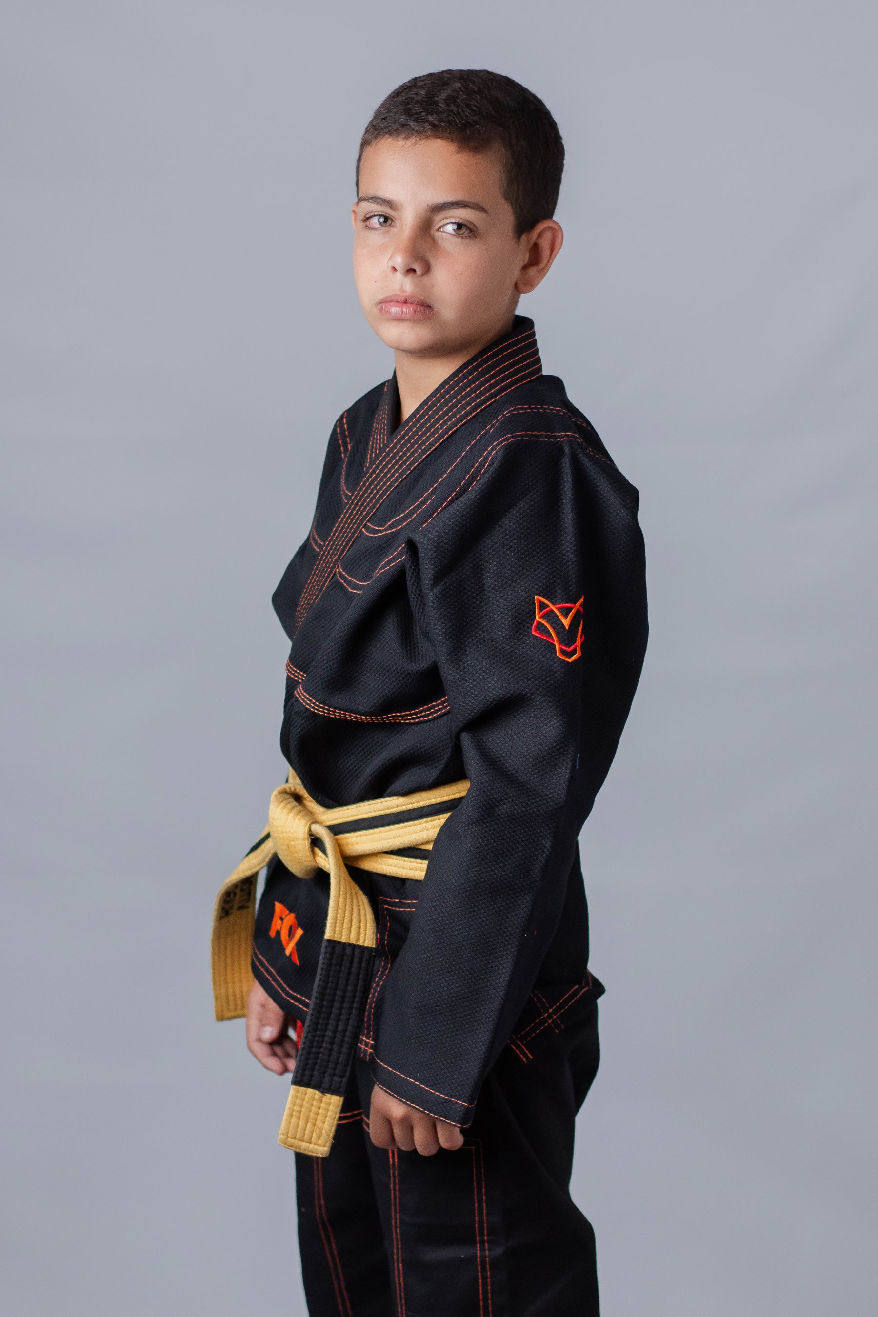 Kimono Masculino Kids Fox™ - Preto com Laranja